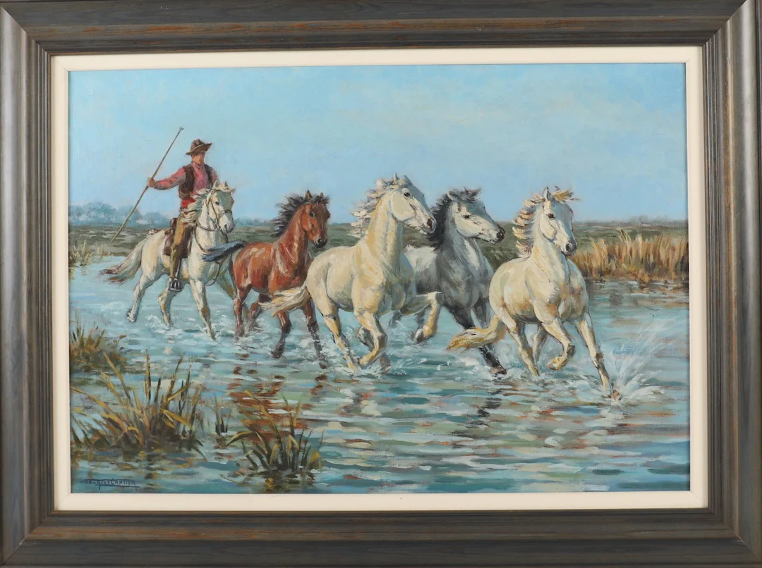 PAINTING "CHEVAUX DE CAMARGUE" by Jacques CARTIER (1907–2001 - Lot 211