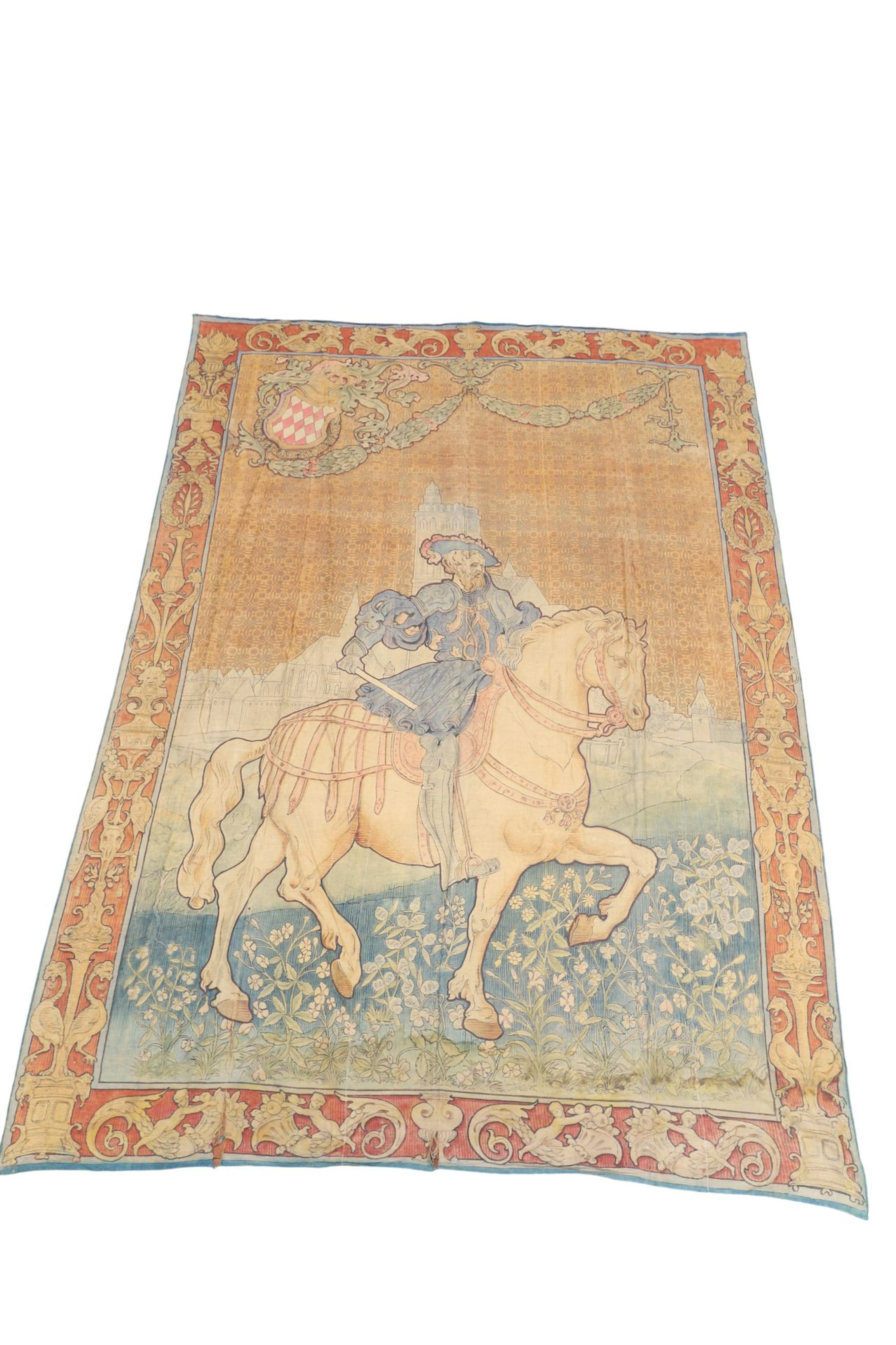 IMPORTANT TAPESTRY: "NOBLE IN CEREMONIAL ATTIRE," 19th CENTU - Lot 222