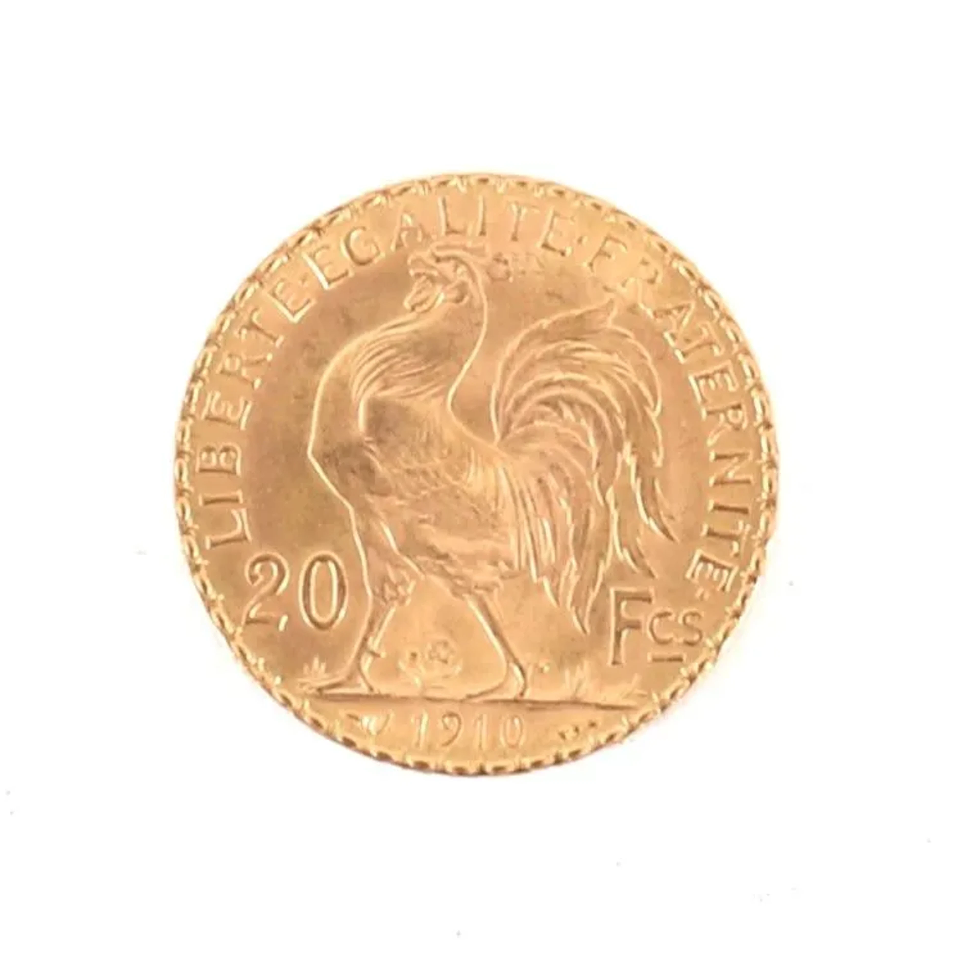 20-FRANC GOLD COIN WITH ROOSTER, 1910 - Lot 56