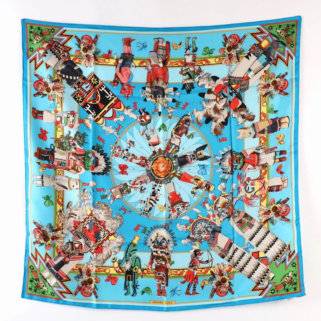 HERMÈS "KACHINAS" TURQUOISE SCARF - Lot 113