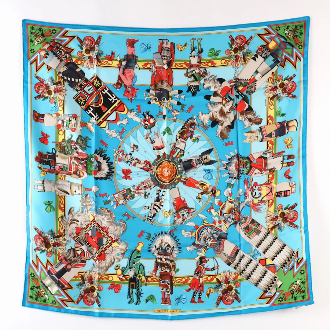 HERMÈS "KACHINAS" TURQUOISE SCARF - Lot 113