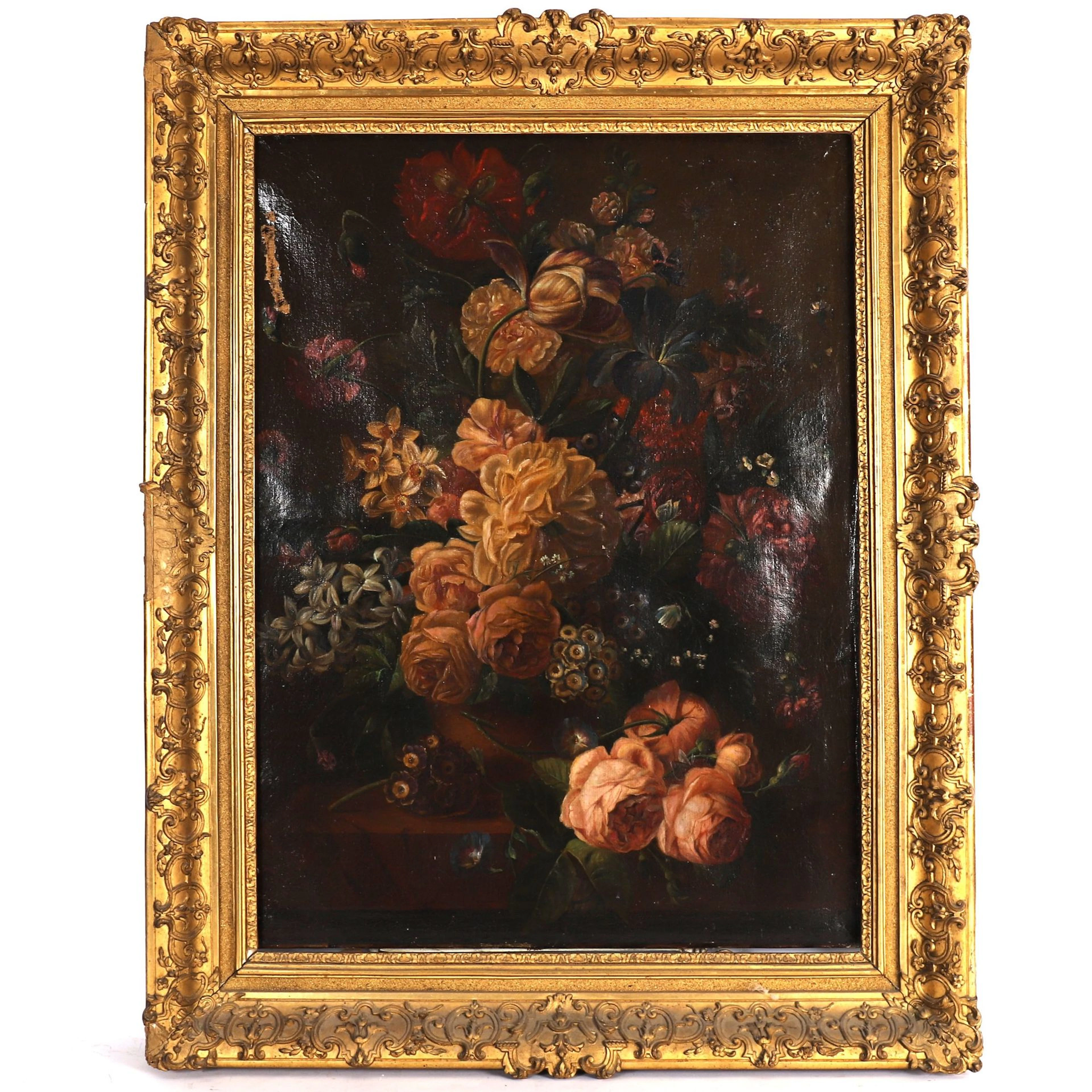 TABLEAU "NATURE MORTE AUX FLEURS" ITALIAN ECOLE 19th century - Lot 219