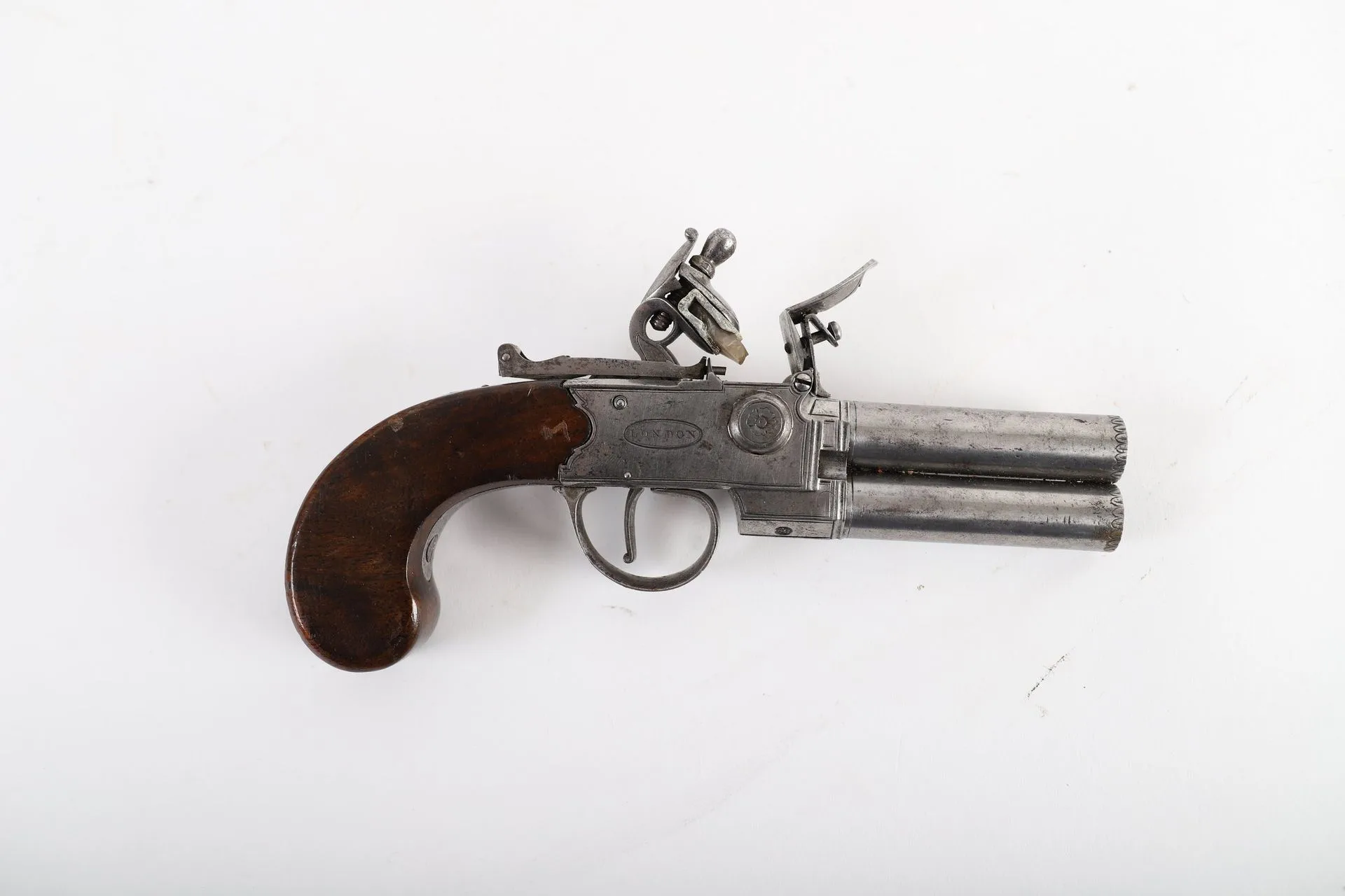 UK - DOUBLE FLINTLOCK BOXLOCK PISTOL. - Lot 31