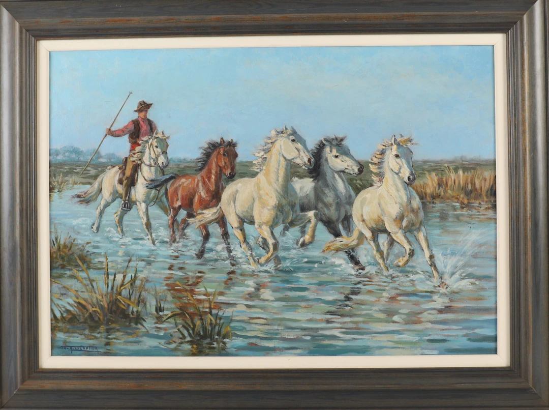 PAINTING "CHEVAUX DE CAMARGUE" by Jacques CARTIER (1907–2001 - Lot 211
