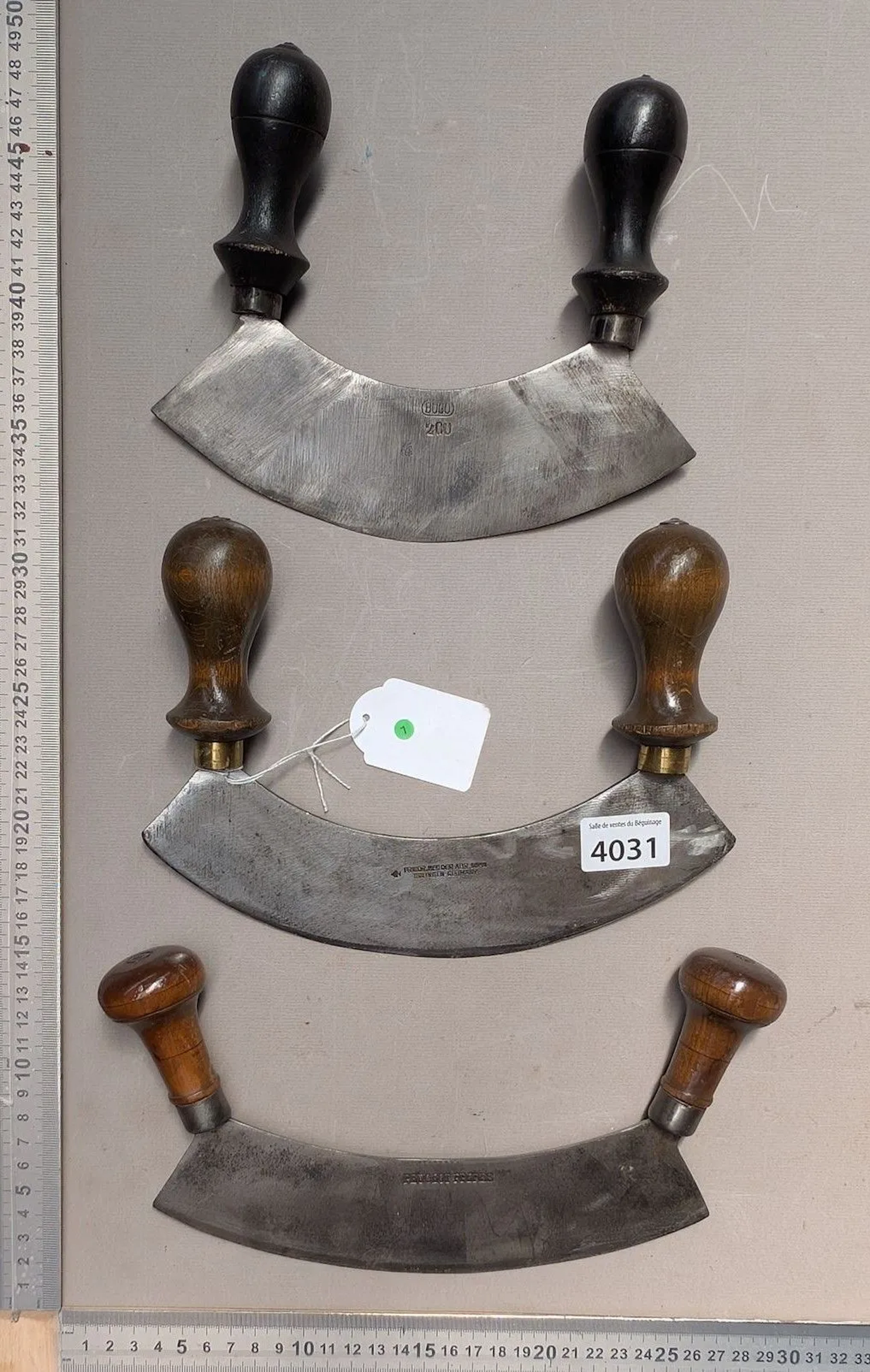3 antique wrought-iron kitchen meat grinders—see photos for dimensions