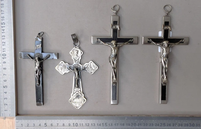 4 antique religious crosses—see photos for dimensions and condition