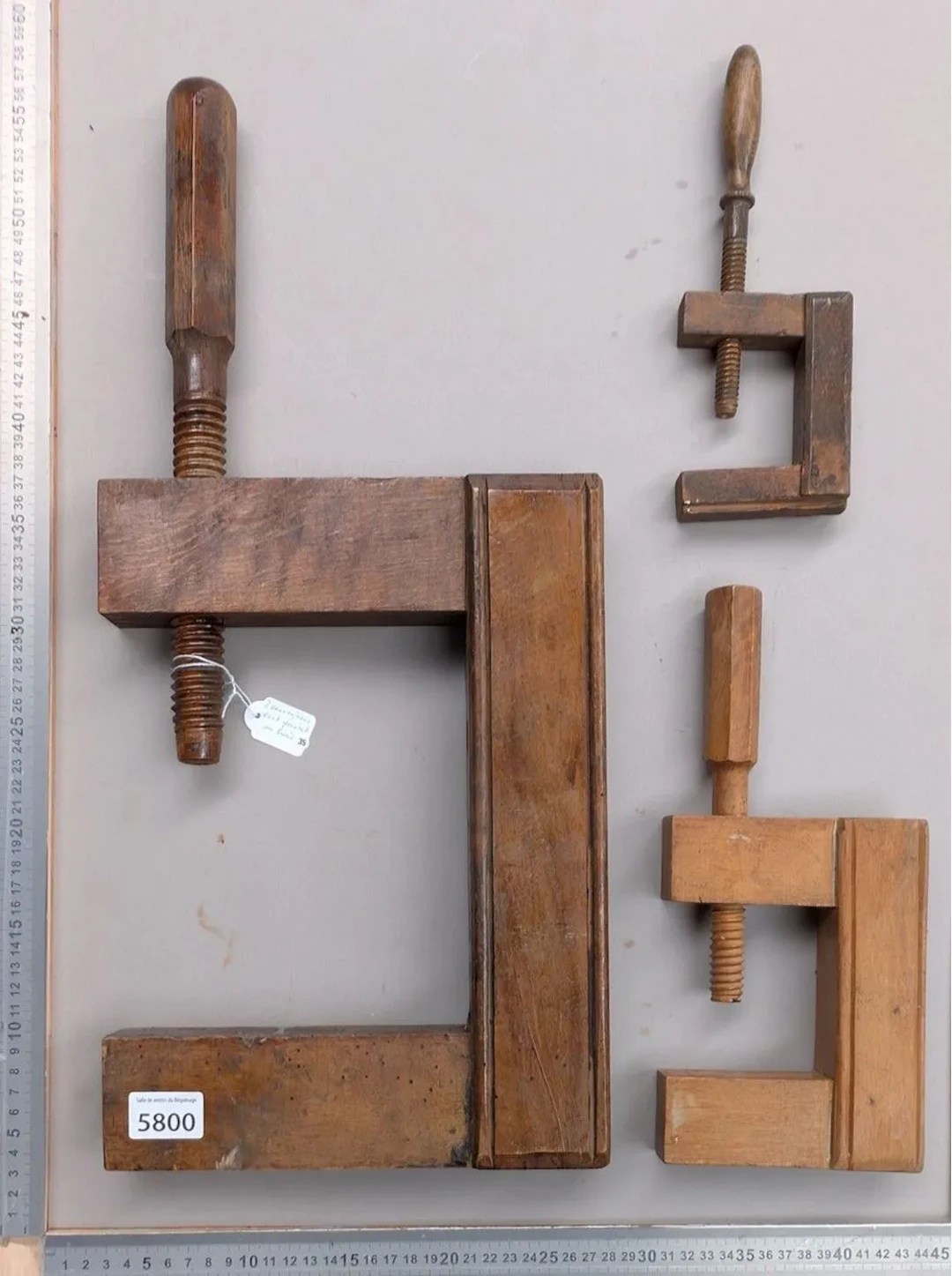 3 antique clamps—see photos for dimensions and condition