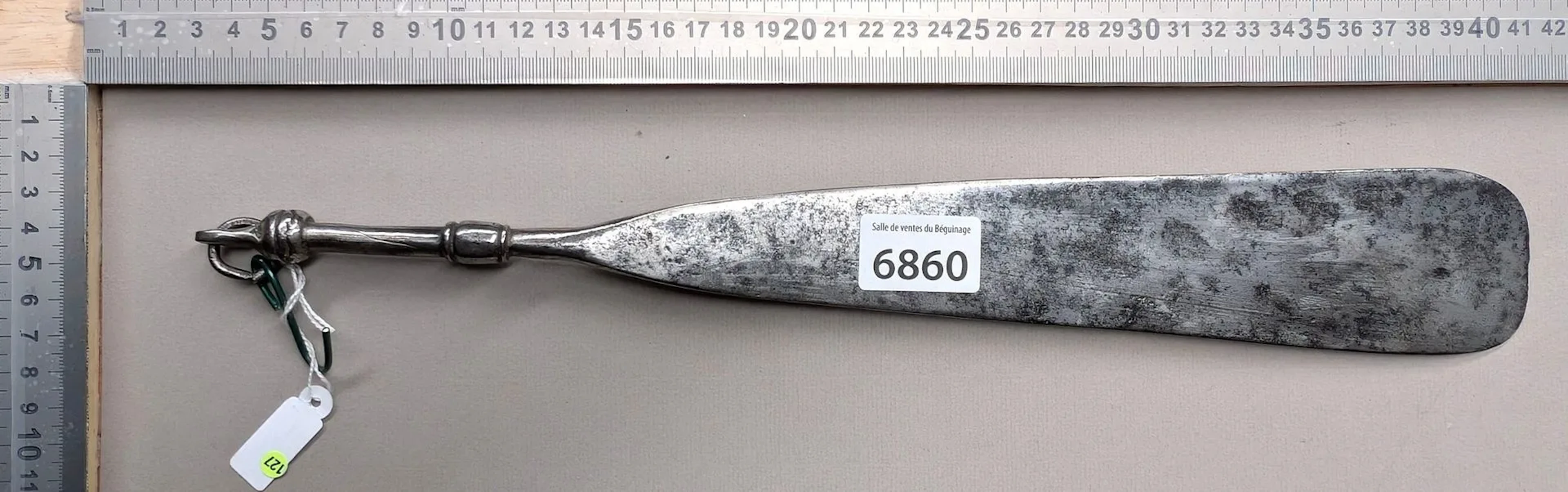 Antique butcher's sharpening knife with steel handle, 17th century—see
