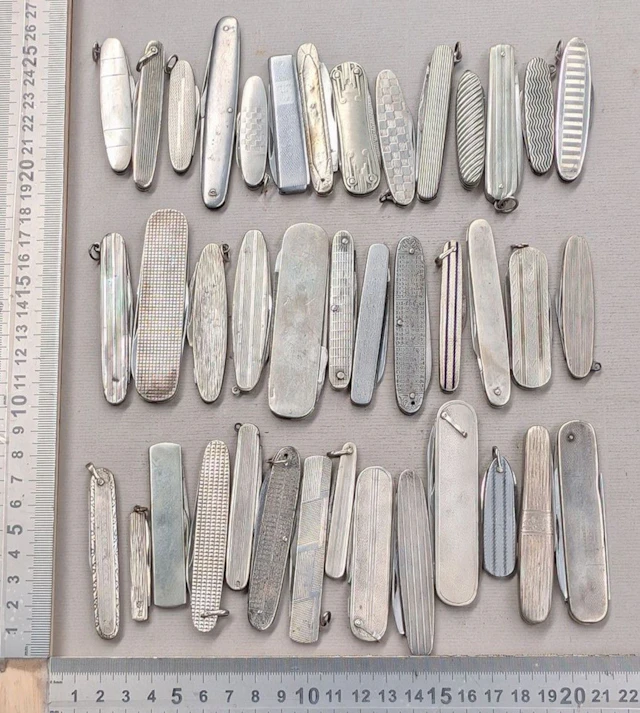 Set of 40 antique pocket knives with guilloché inlays - See photos