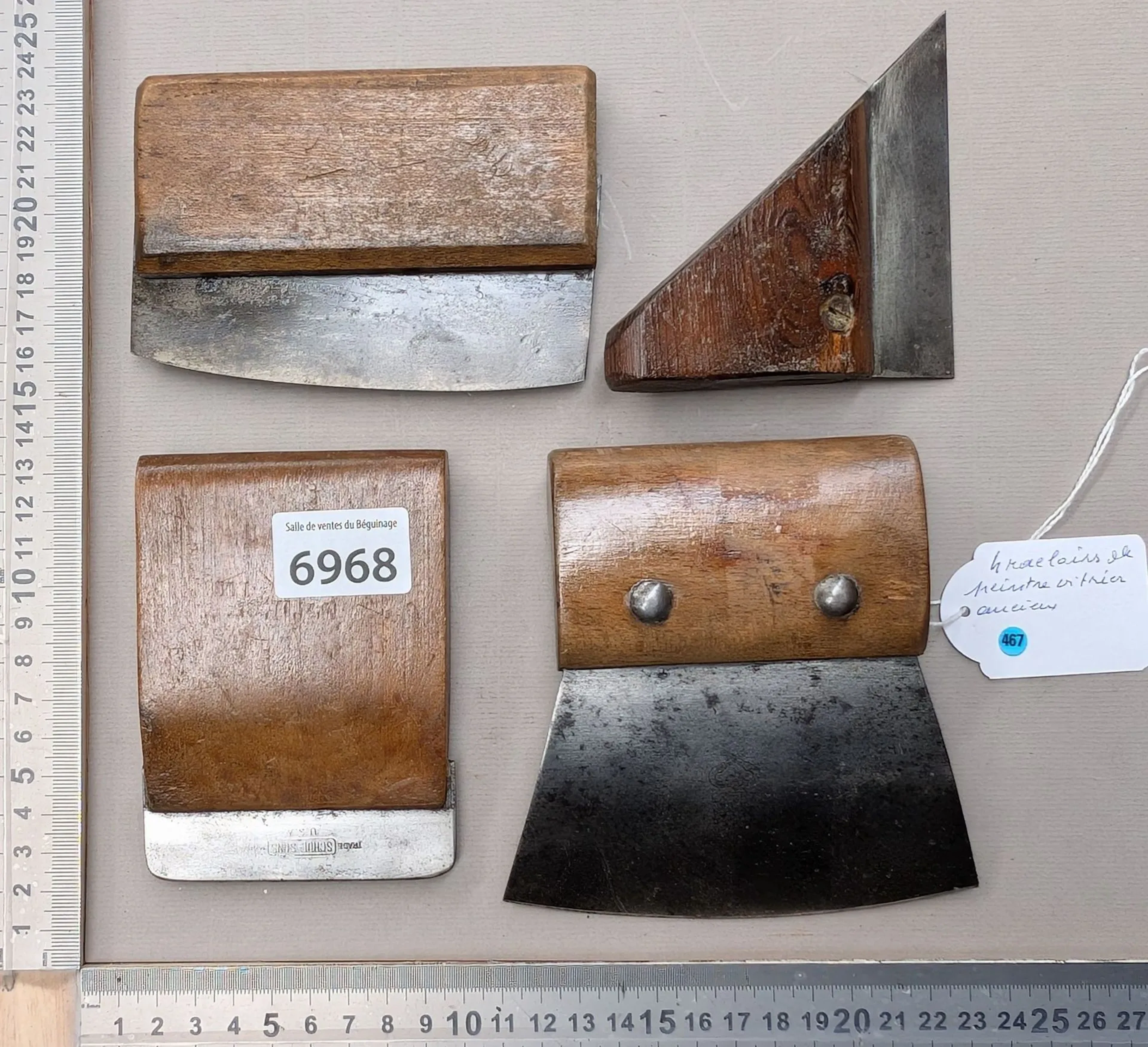 4 antique painter's and glazier's scrapers—see photos for dimensions