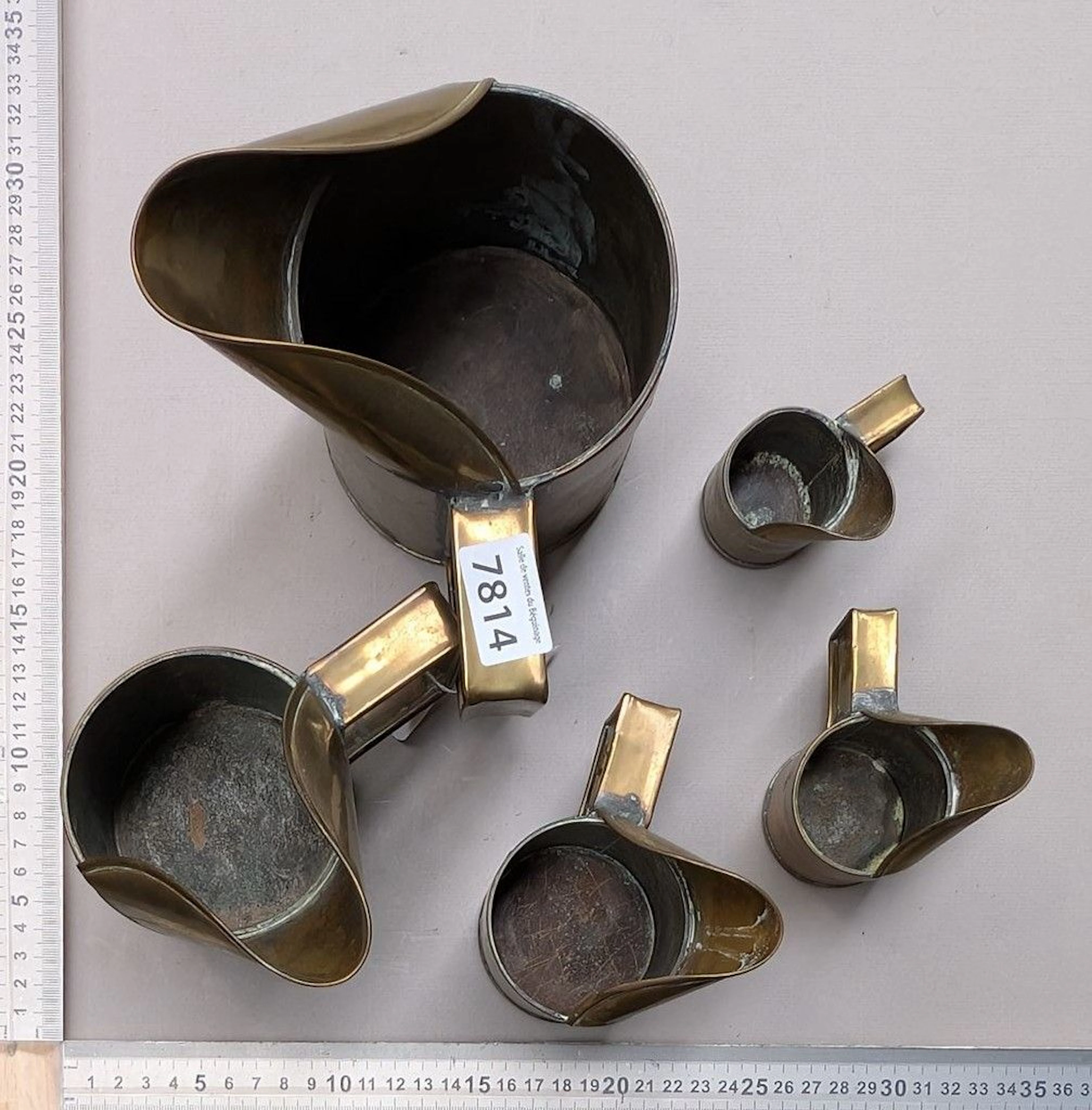 5 copper measuring cups—see photos for dimensions and condition