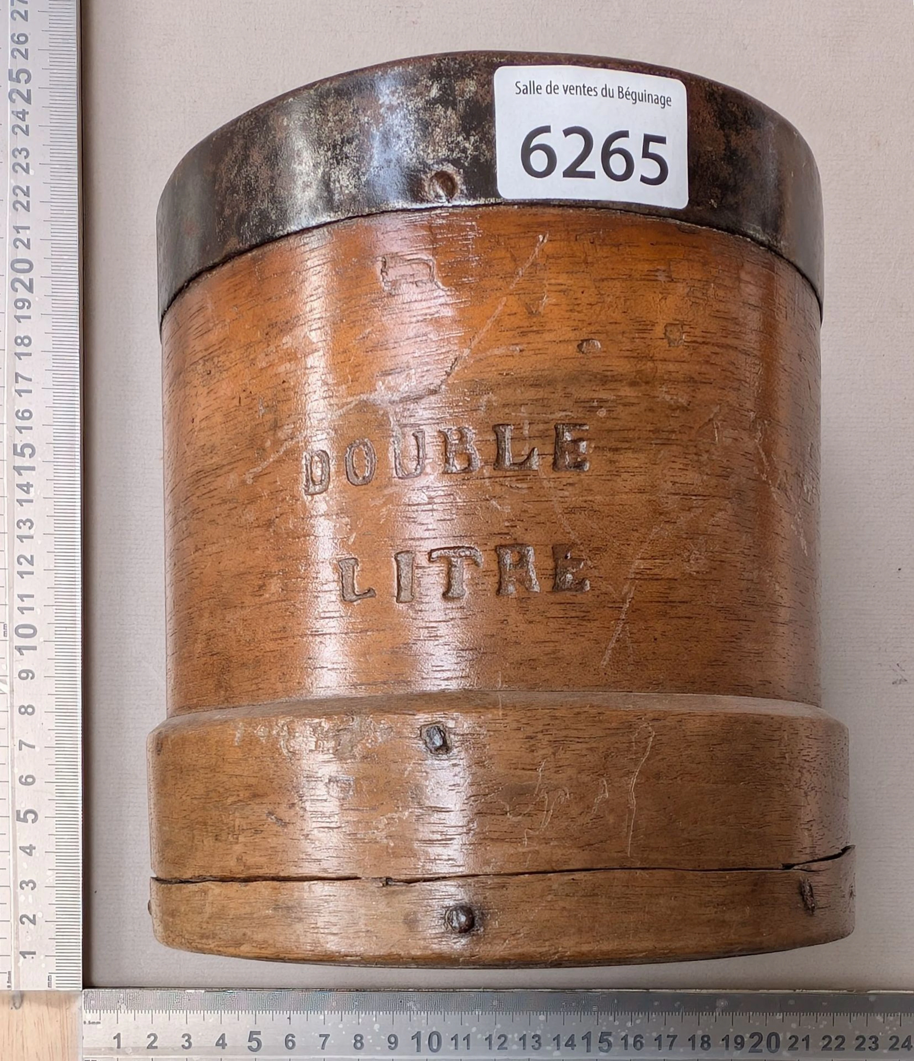 1 antique 2-liter bottle made of wood and wrought iron—see photos