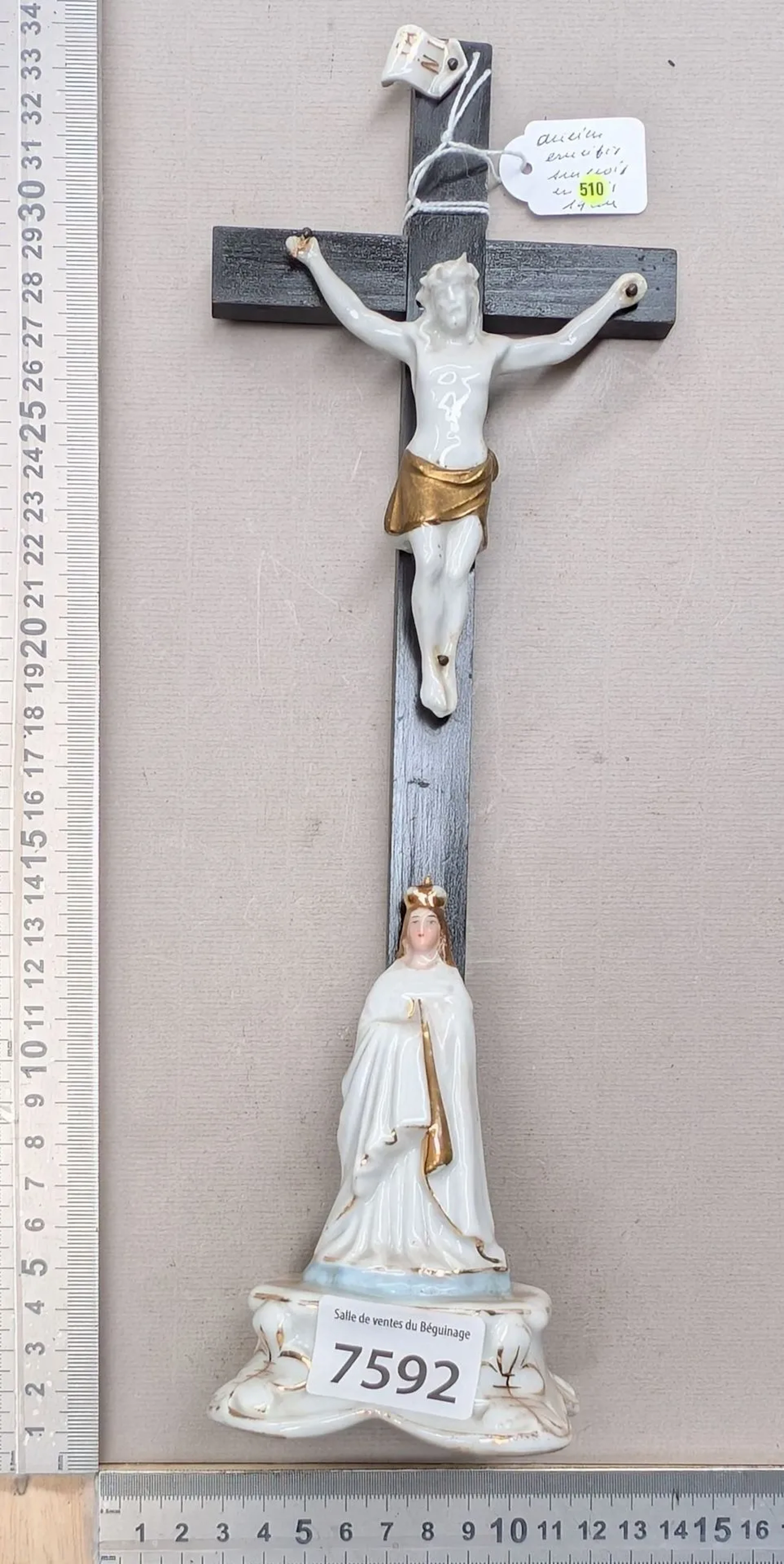 1 antique earthenware crucifix with base—see photos for dimensions