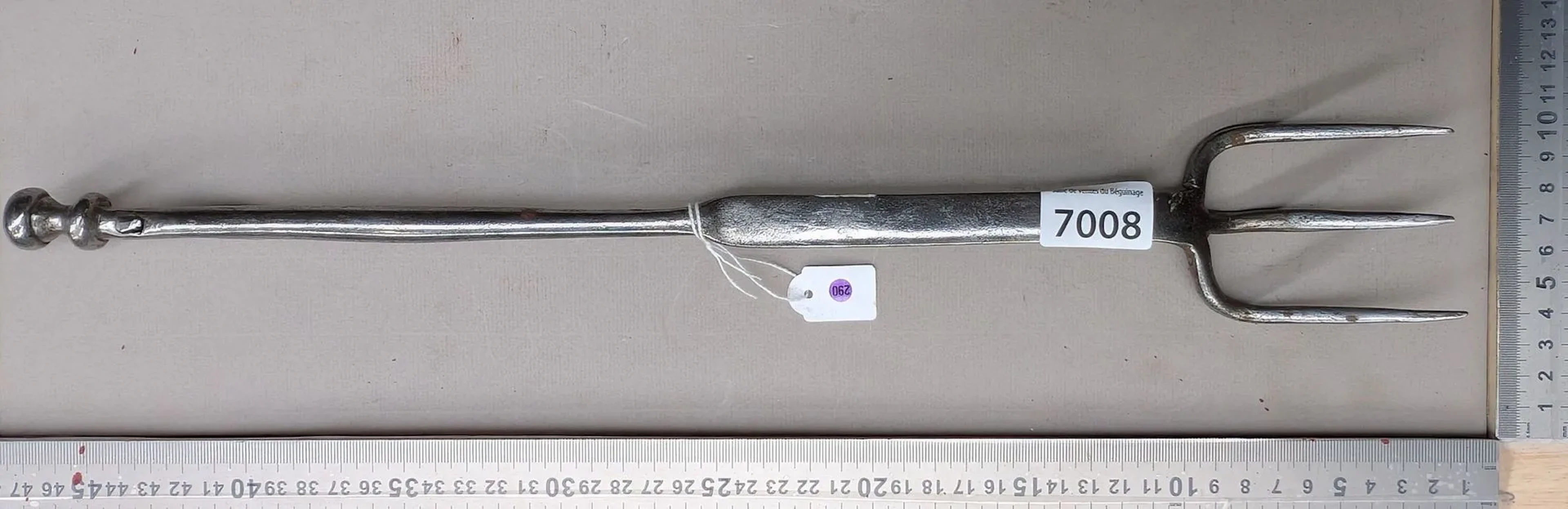 1 antique 18th-century wrought-iron hearth fork, 3 prongs—see photos