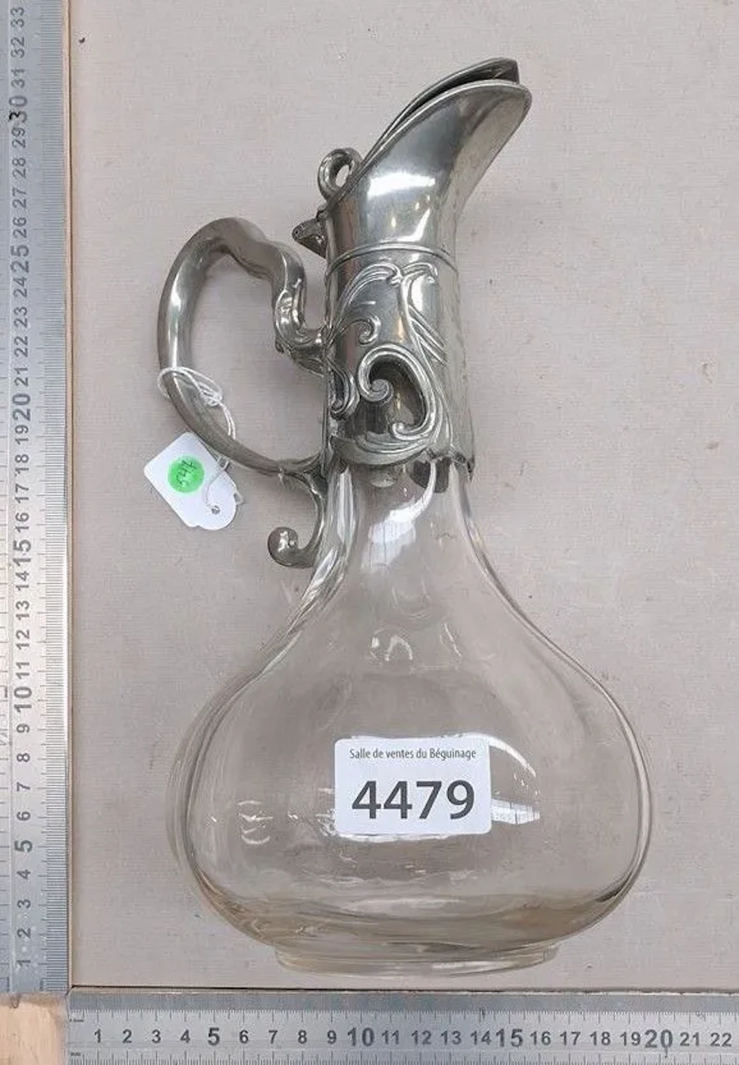 Antique glass and silver plated metal carafe - See photos for dimensions