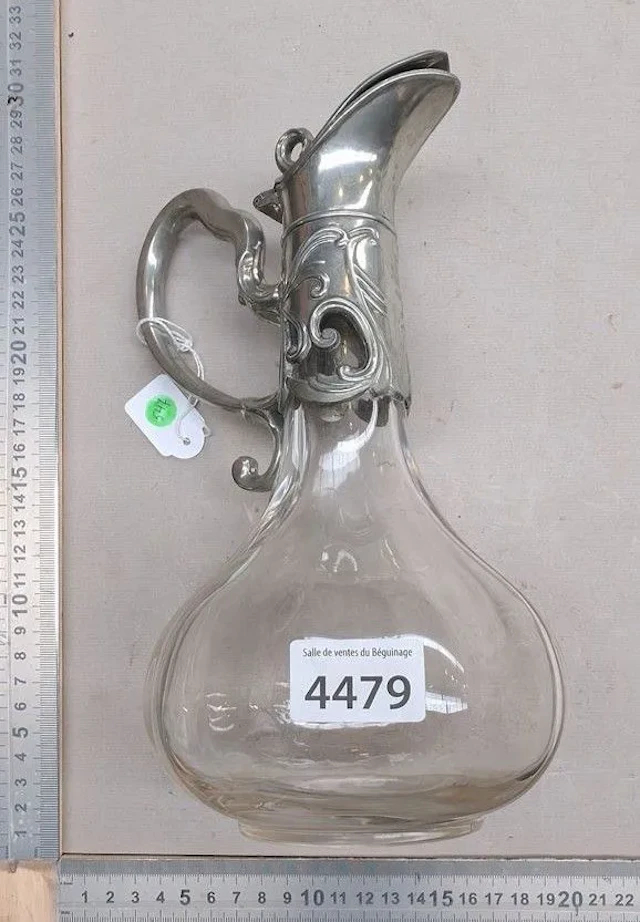 Antique glass and silver plated metal carafe - See photos for dimensions