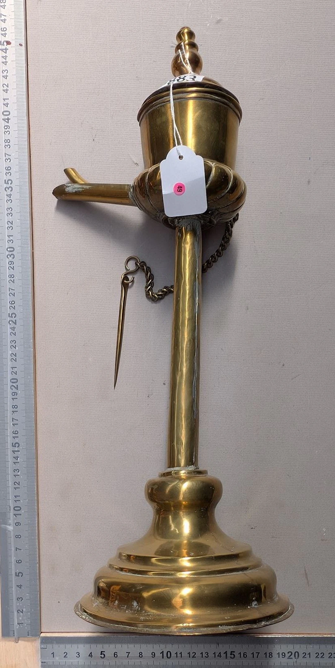 1 beautiful antique copper oil lamp—see photos for dimensions and condition