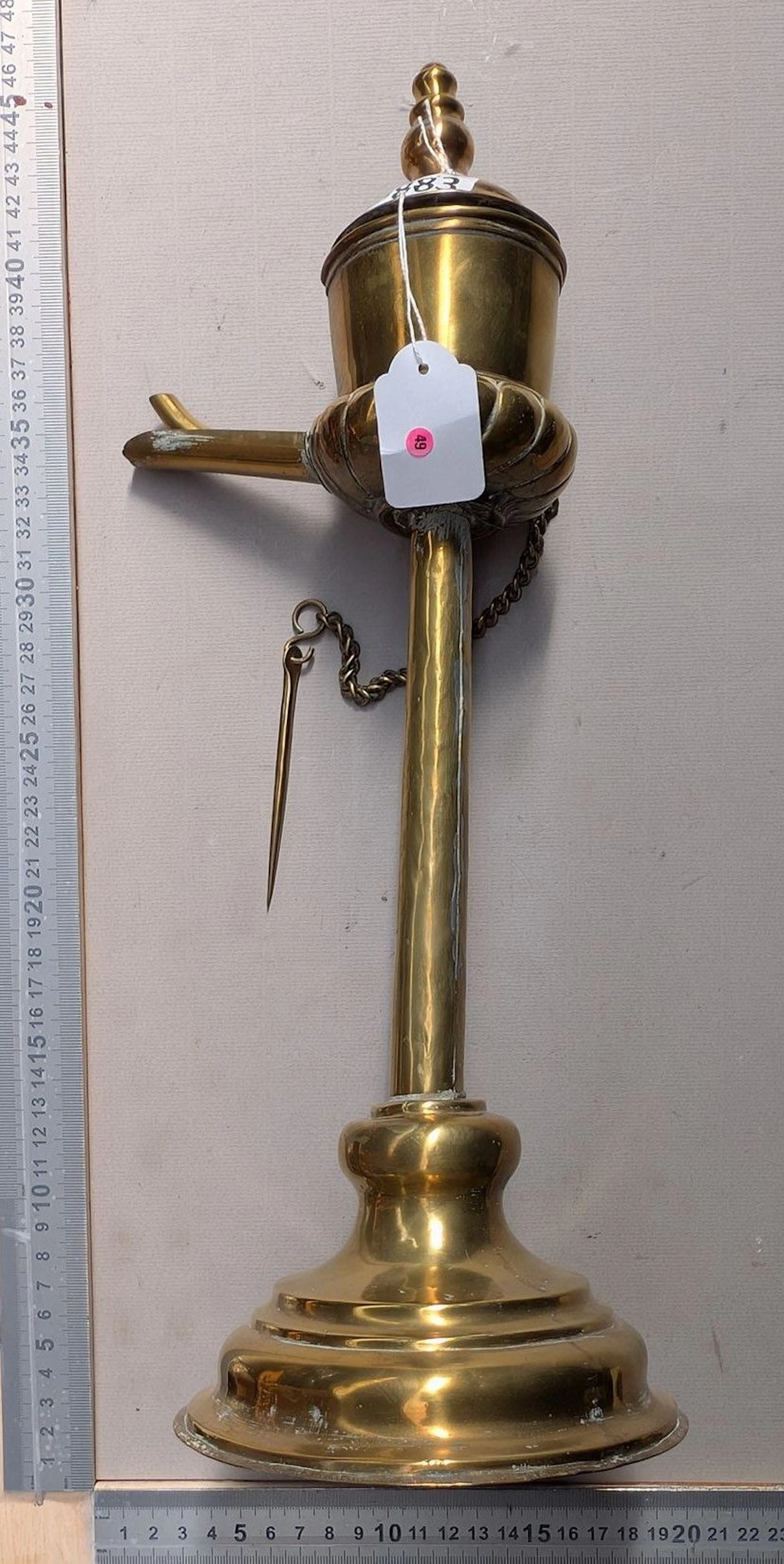 1 beautiful antique copper oil lamp—see photos for dimensions and condition