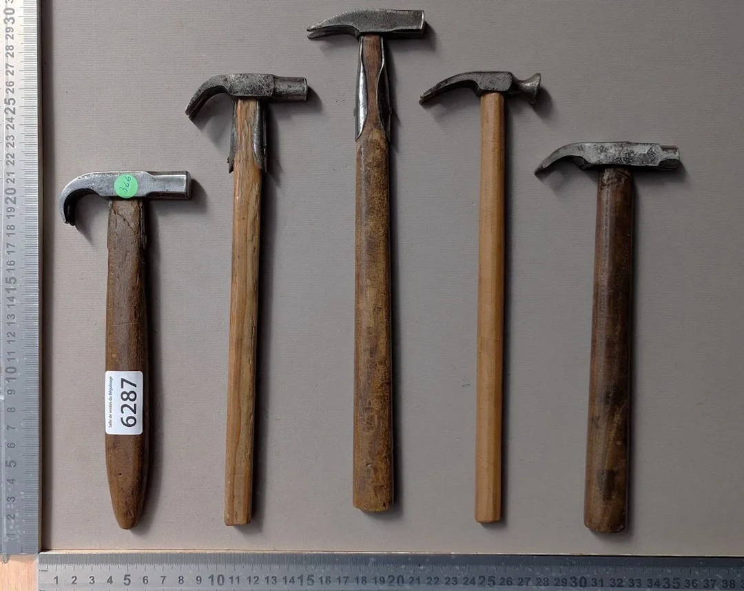 5 small antique hammers—see photos for dimensions and condition