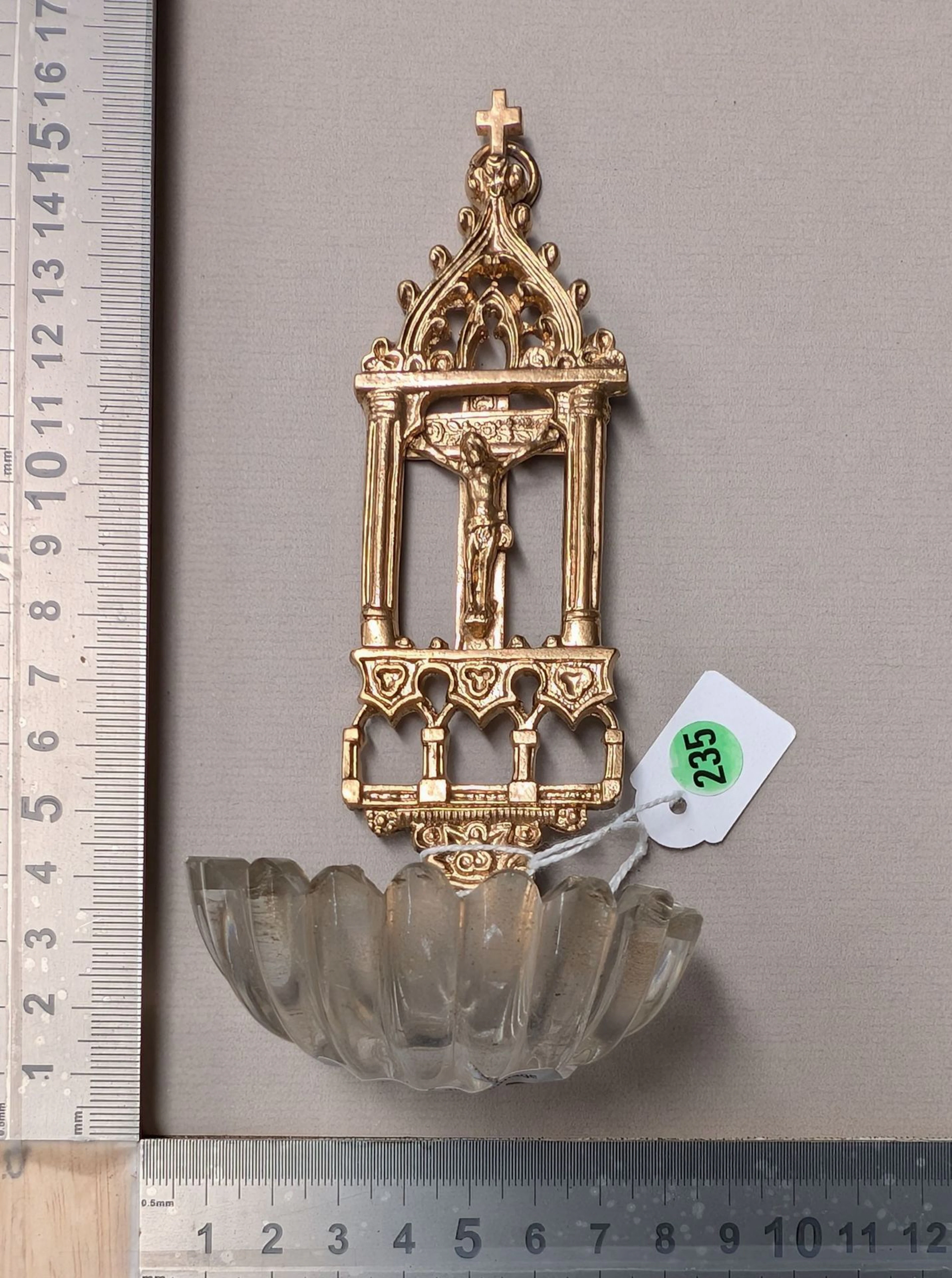 1 bronze glass holy water font—see photos for dimensions and condition
