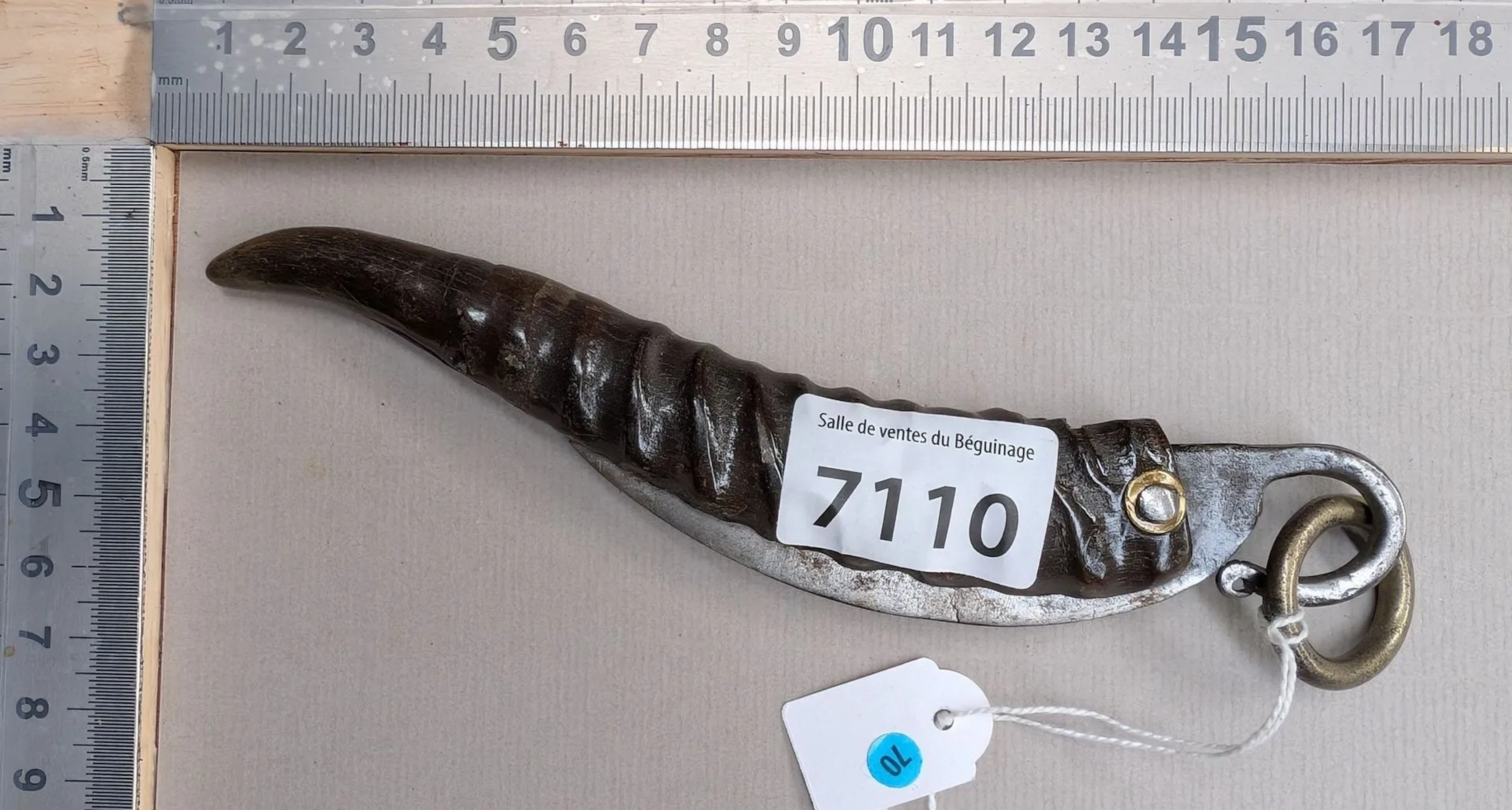 Antique fish knife with a horn handle (folding) - See photos for dimensions