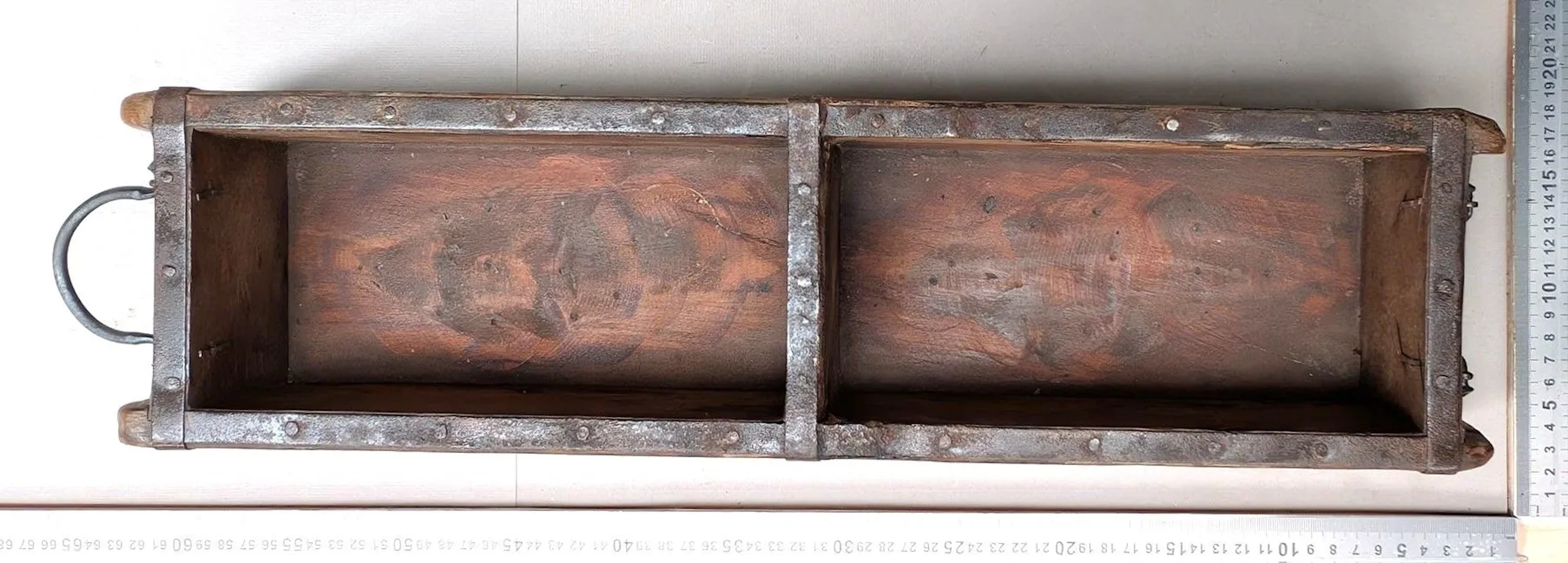 Antique two-brick wooden mold with metal reinforcement—see photos