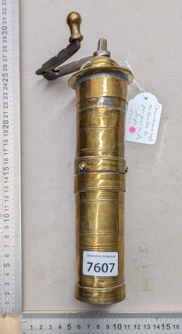 1 brass coffee grinder with a wrought-iron handle—see photos for dimensions