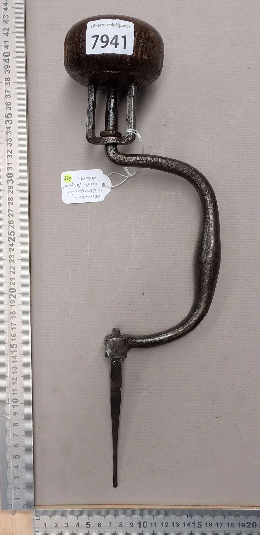1 antique 18th-century wrought-iron crankshaft—see photos for dimensions