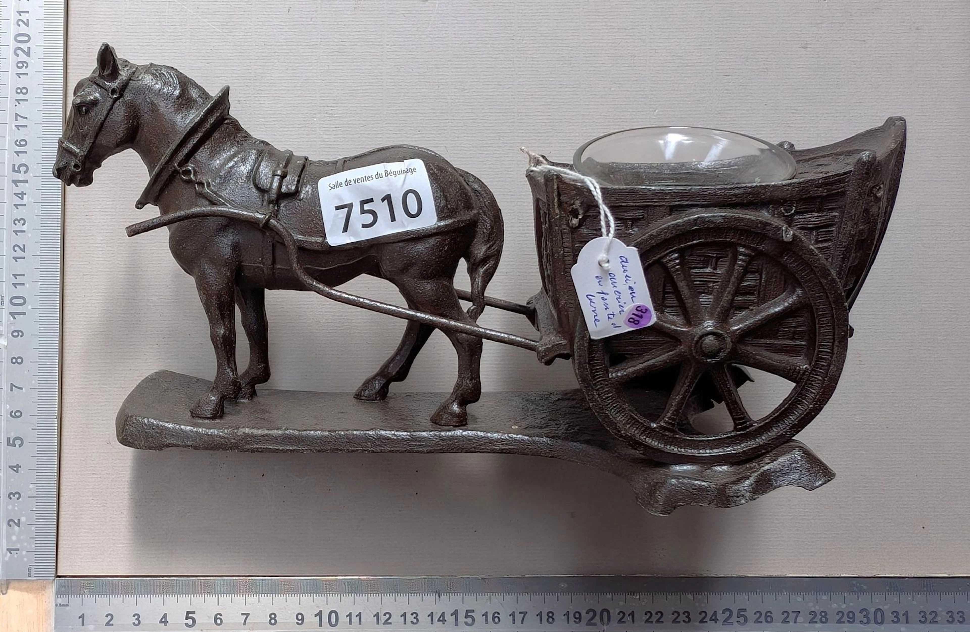 Antique cast-iron and glass inkwell (draft horse) - See photos for