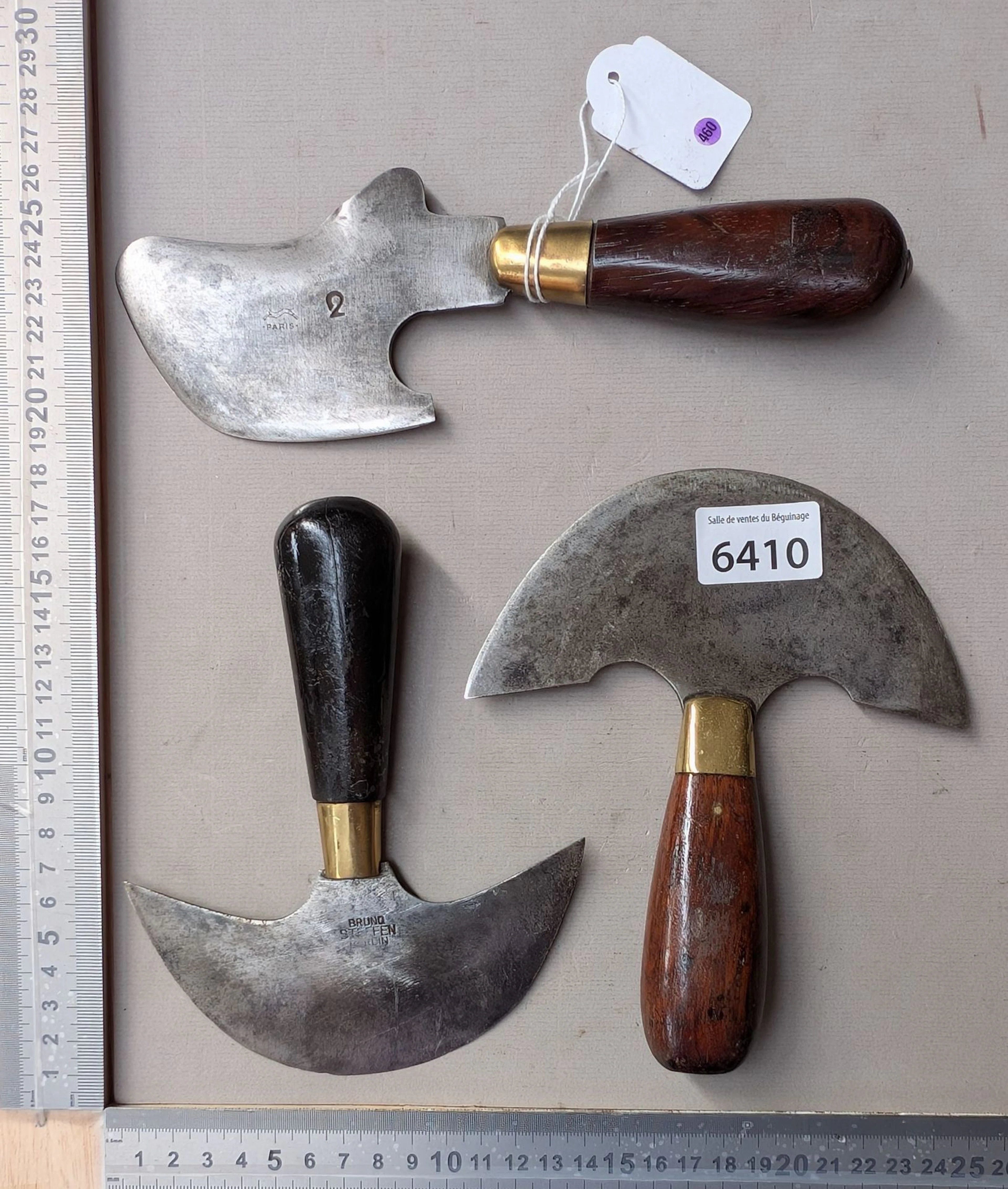 3 shoemaker's knives used for cutting leather—see photos for dimensions