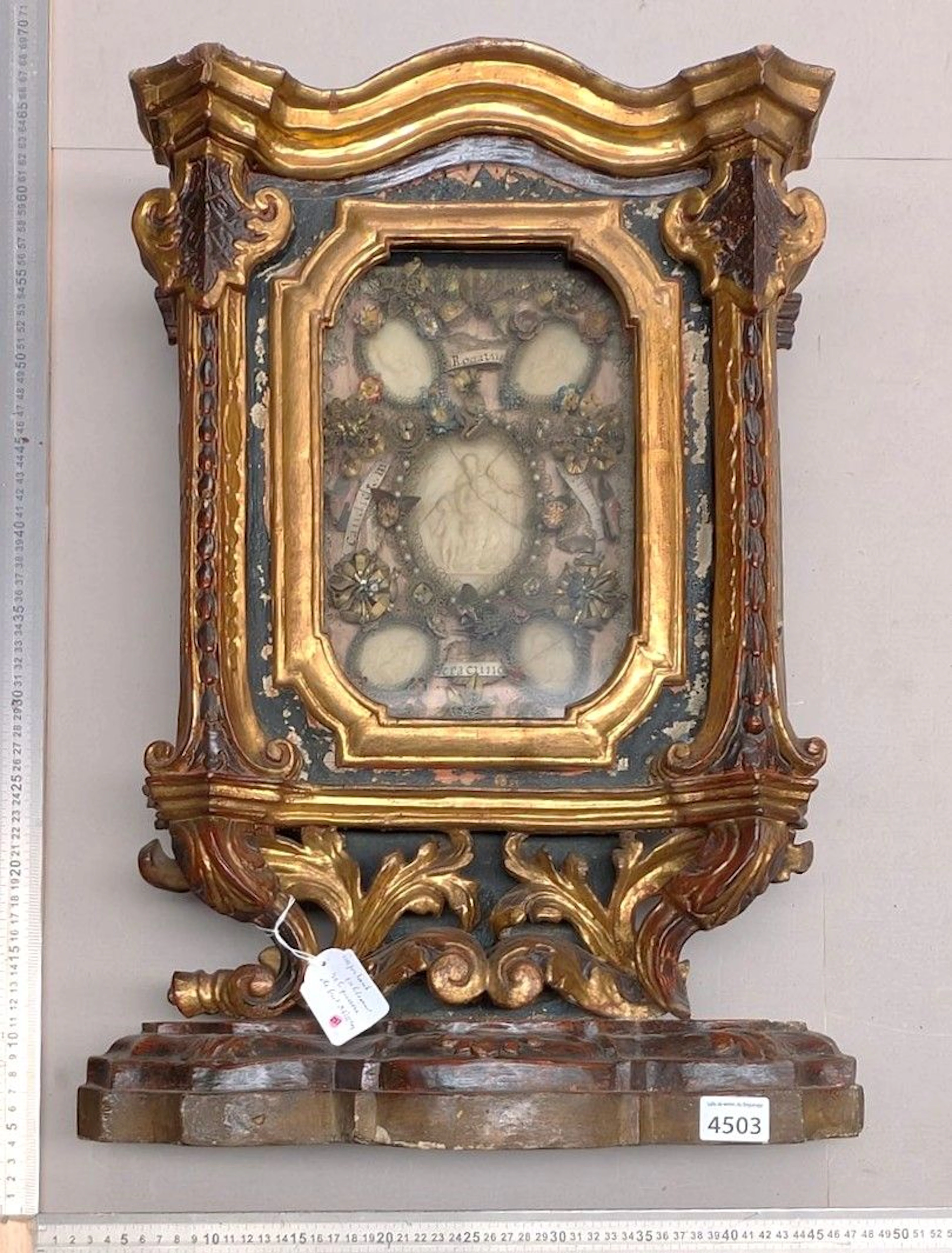 Important 18th-century reliquary painting—see photos for dimensions