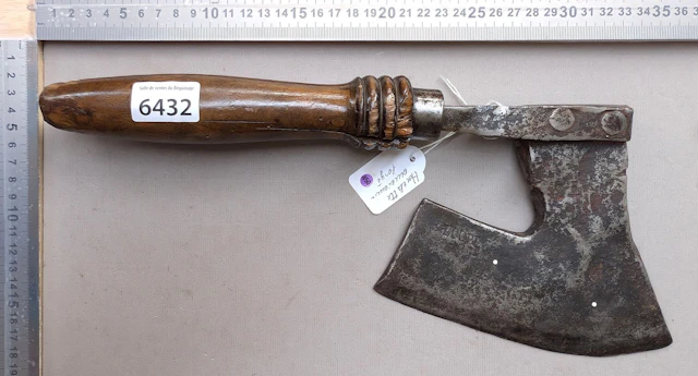 Antique wrought-iron hatchet—see photos for dimensions and condition