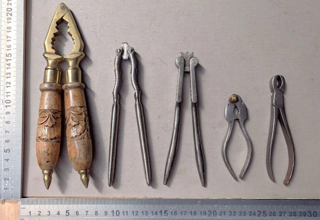 5 antique nutcrackers—see photos for dimensions and condition