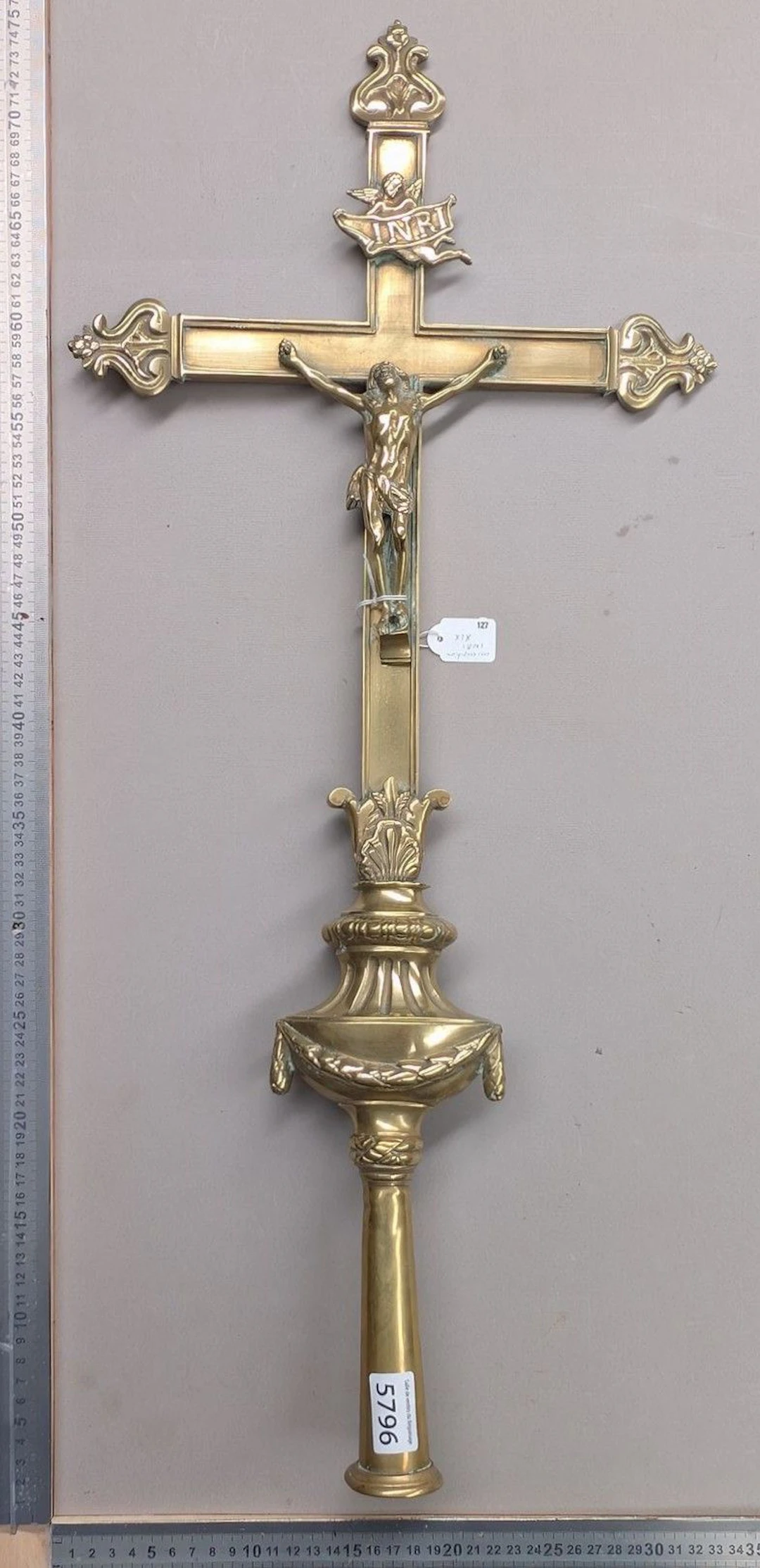 A very beautiful bronze processional cross—see photos for dimensions