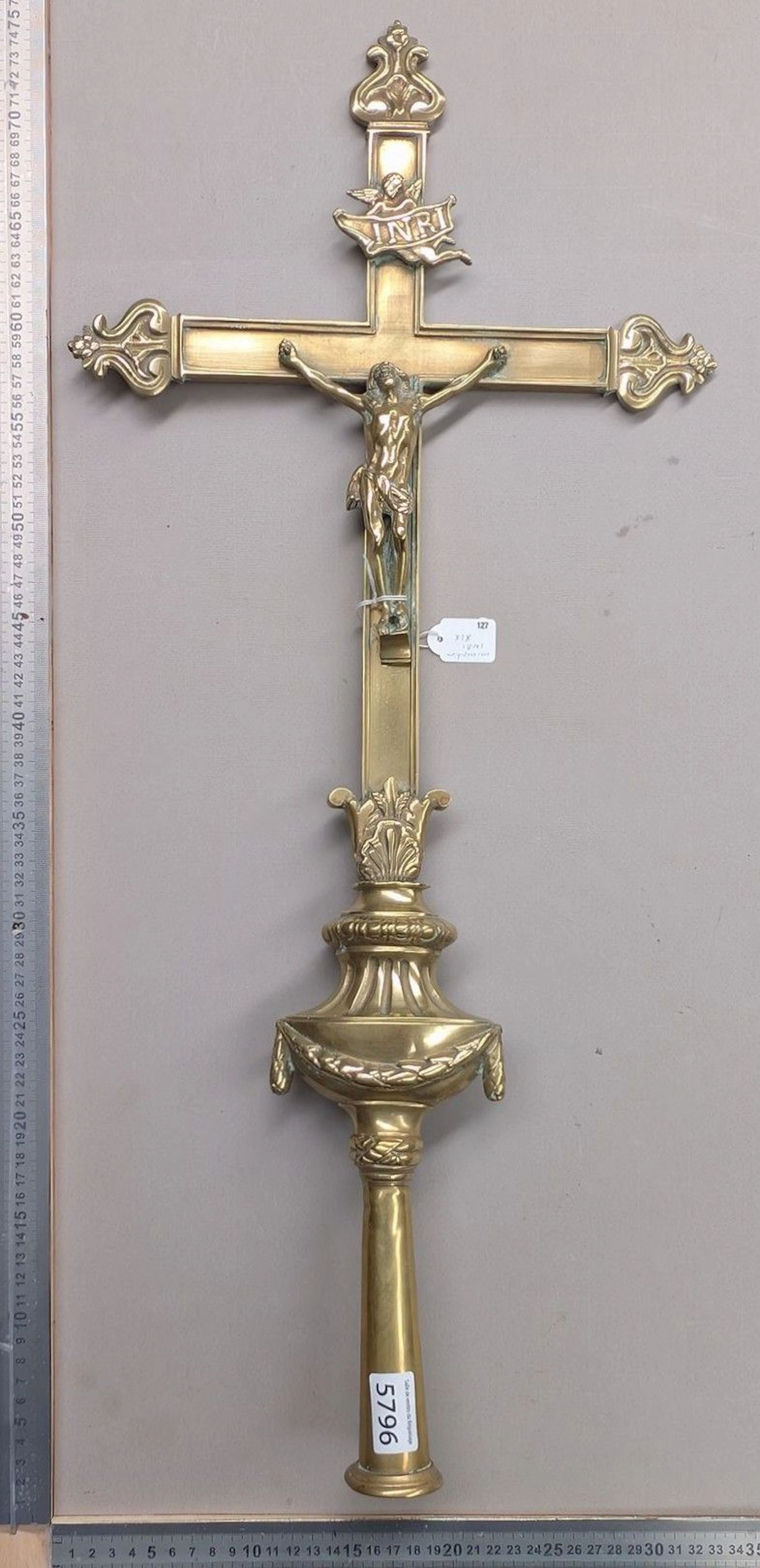 A very beautiful bronze processional cross—see photos for dimensions