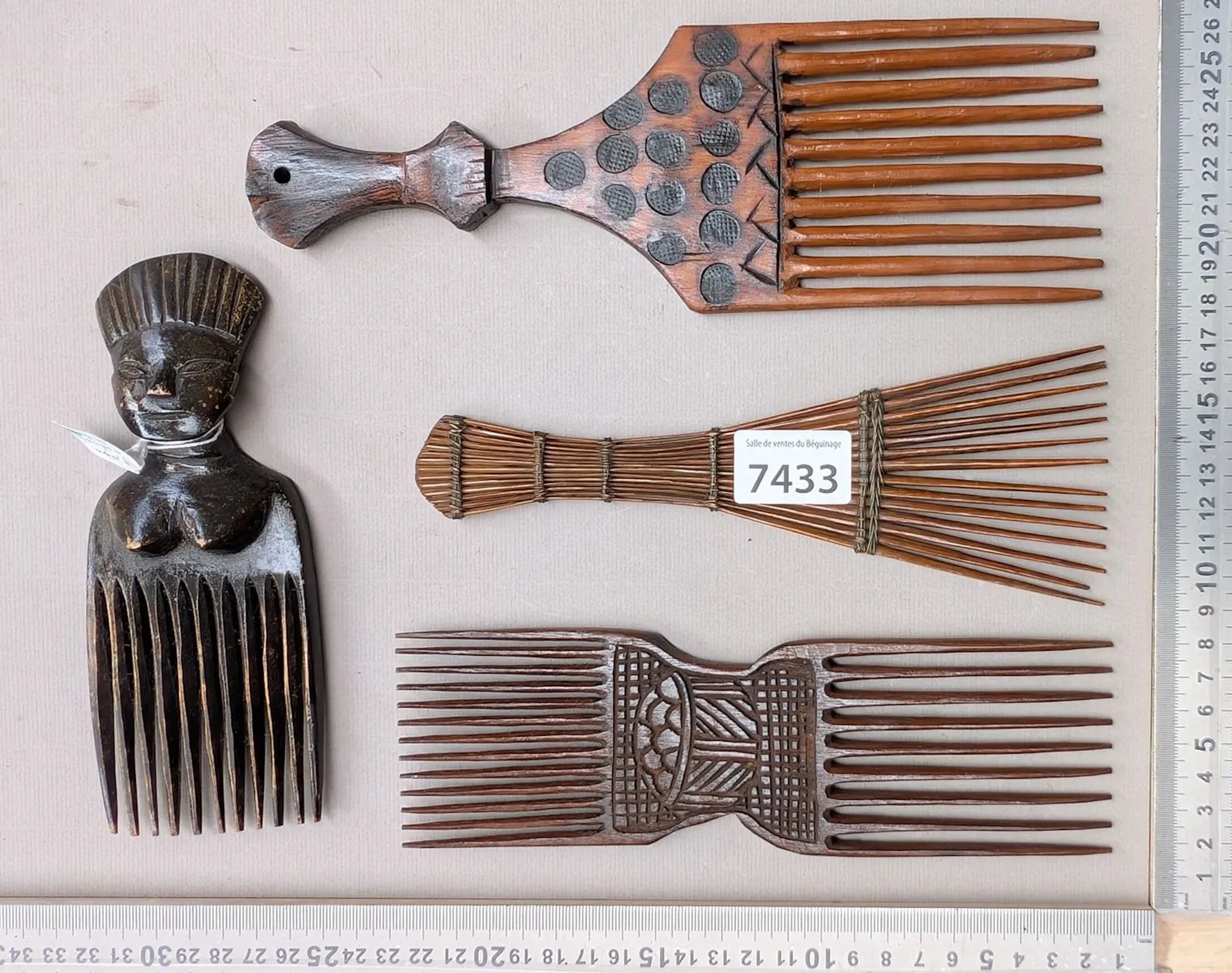 Set of African wooden combs—see photos for dimensions and condition