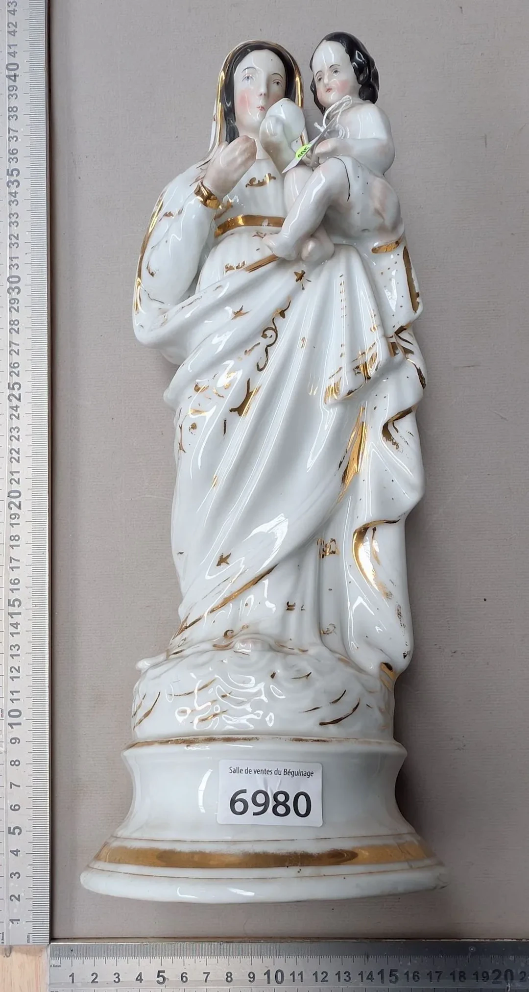 The Virgin and Child, made of earthenware—see photos for dimensions