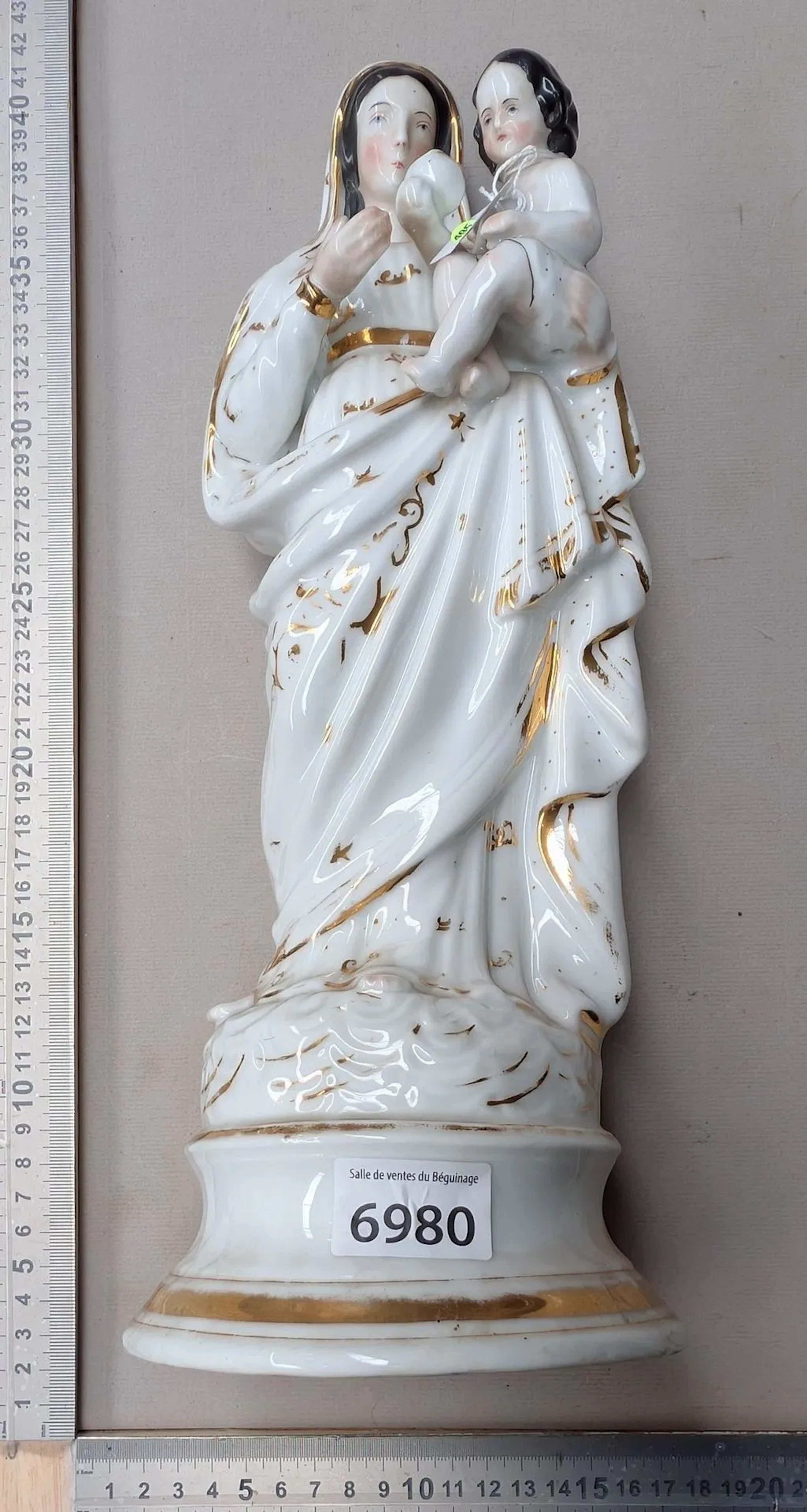 The Virgin and Child, made of earthenware—see photos for dimensions