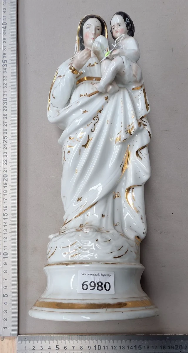 The Virgin and Child, made of earthenware—see photos for dimensions