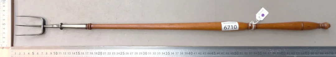 1 beautiful 3-tine fork with a turned handle—see photos for dimensions