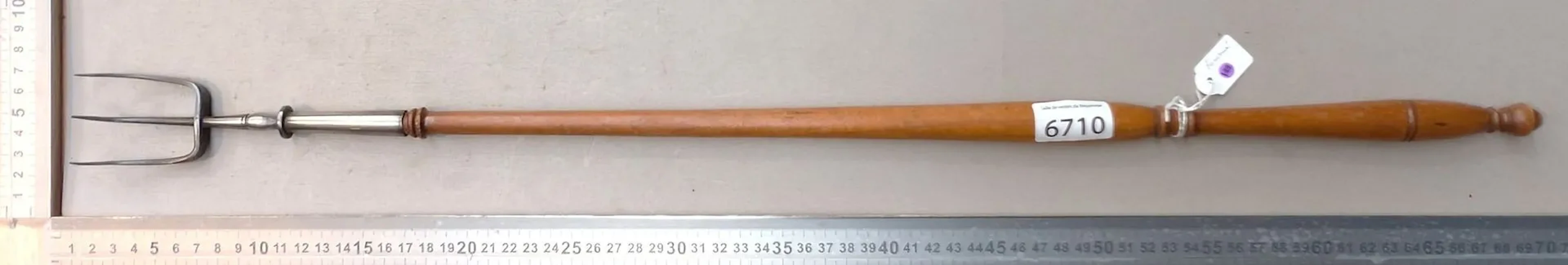 1 beautiful 3-tine fork with a turned handle—see photos for dimensions