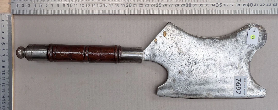 1 beautiful meat grinder with a molded wooden handle—see photos for
