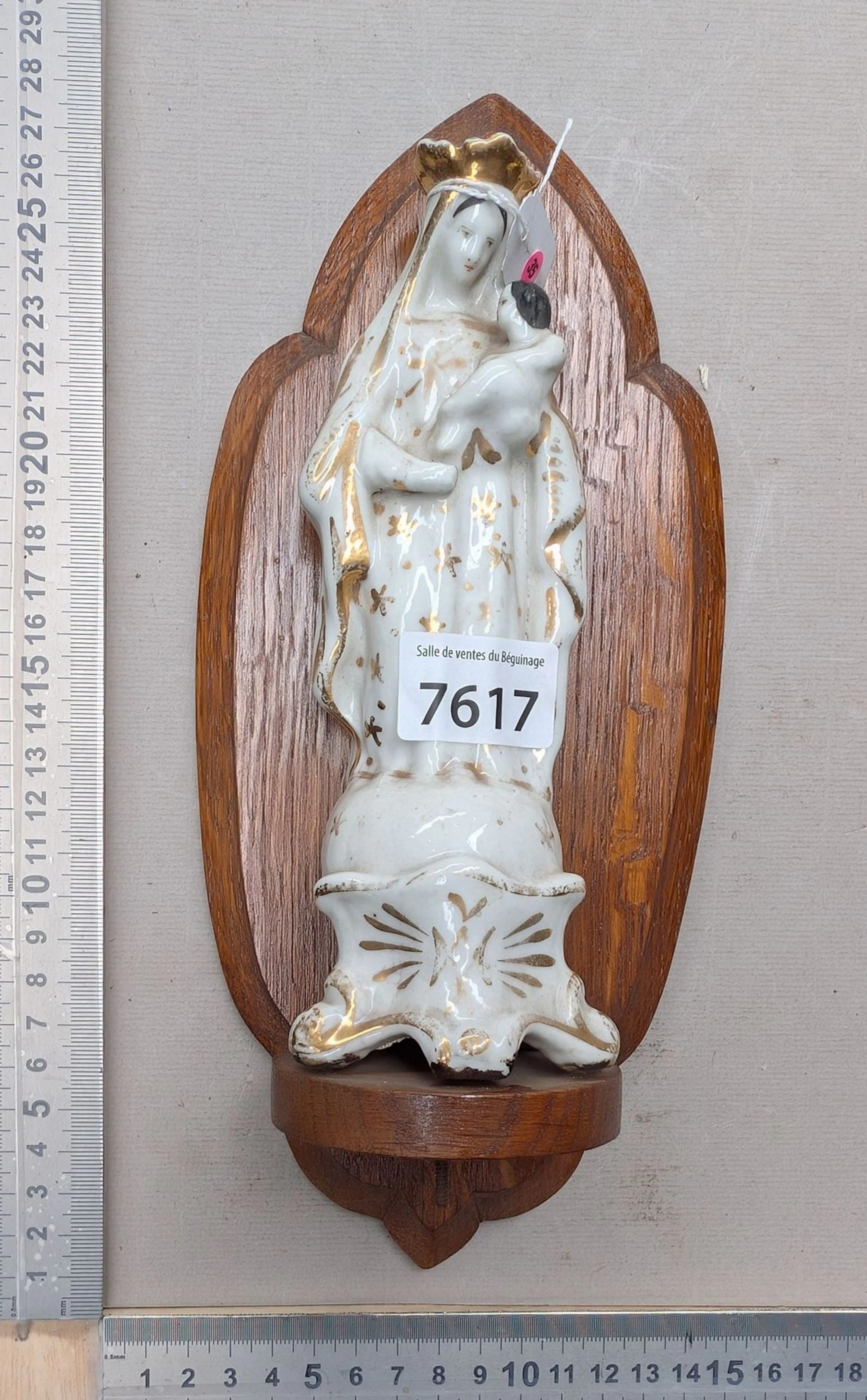 1 Virgin and Child on a wooden pedestal—see photos for dimensions and condition