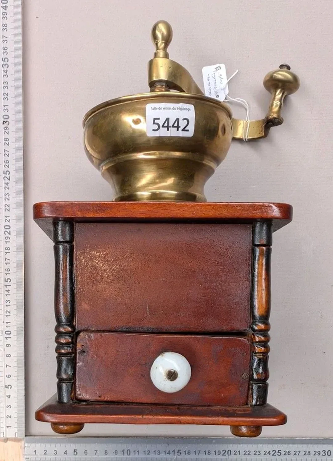 Antique 18th-century coffee grinder—see photos for dimensions and condition
