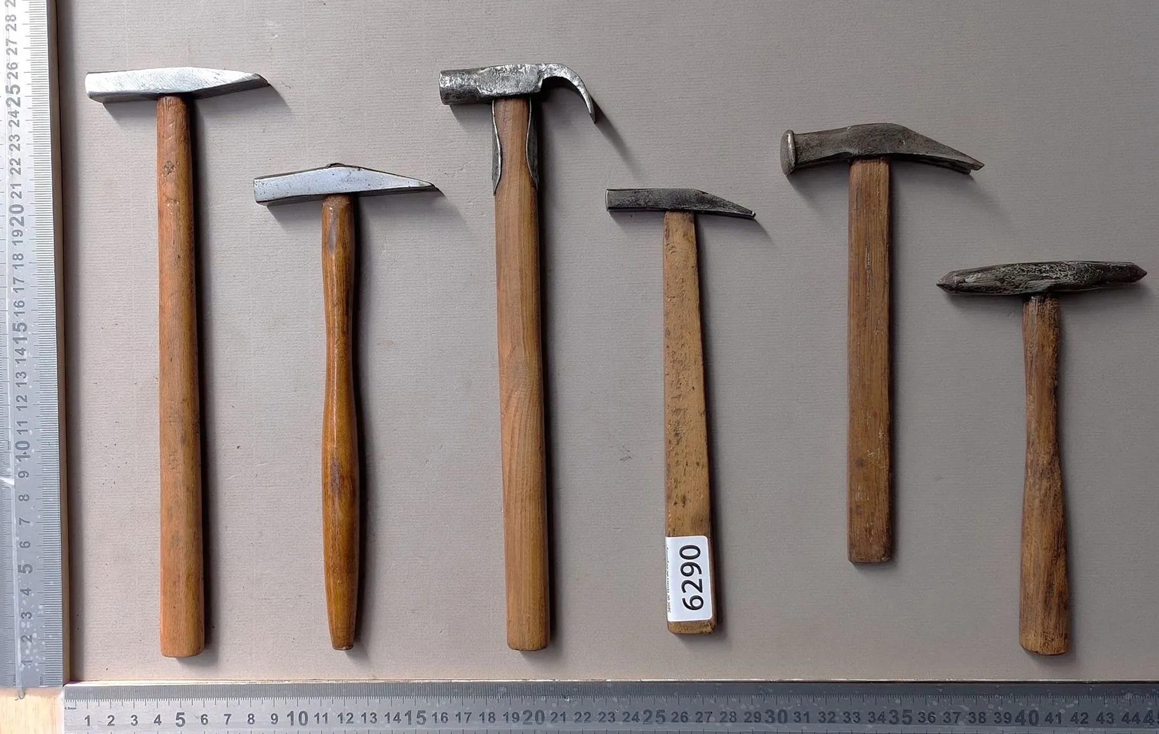 6 small antique hammers—see photos for dimensions and condition