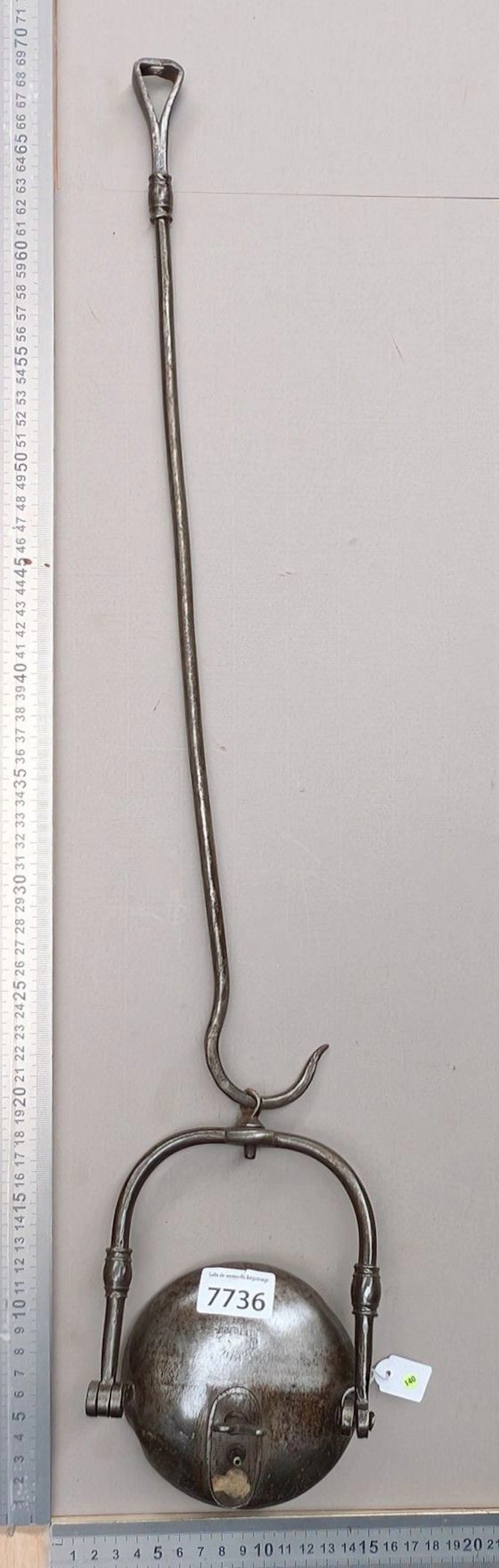 1 antique 19th-century wrought-iron oil miner's lamp—see photos for