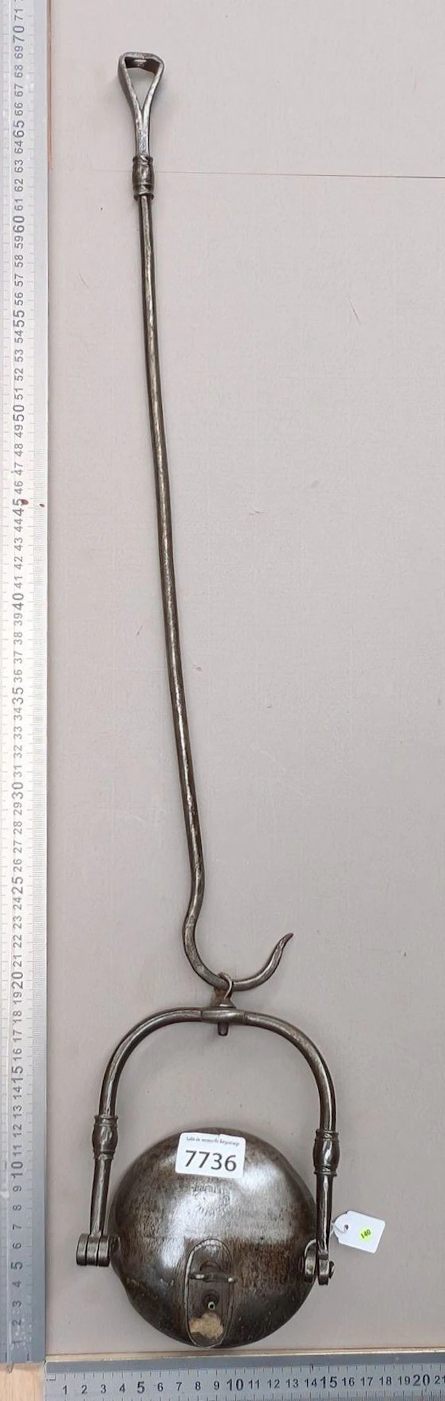 1 antique 19th-century wrought-iron oil miner's lamp—see photos for