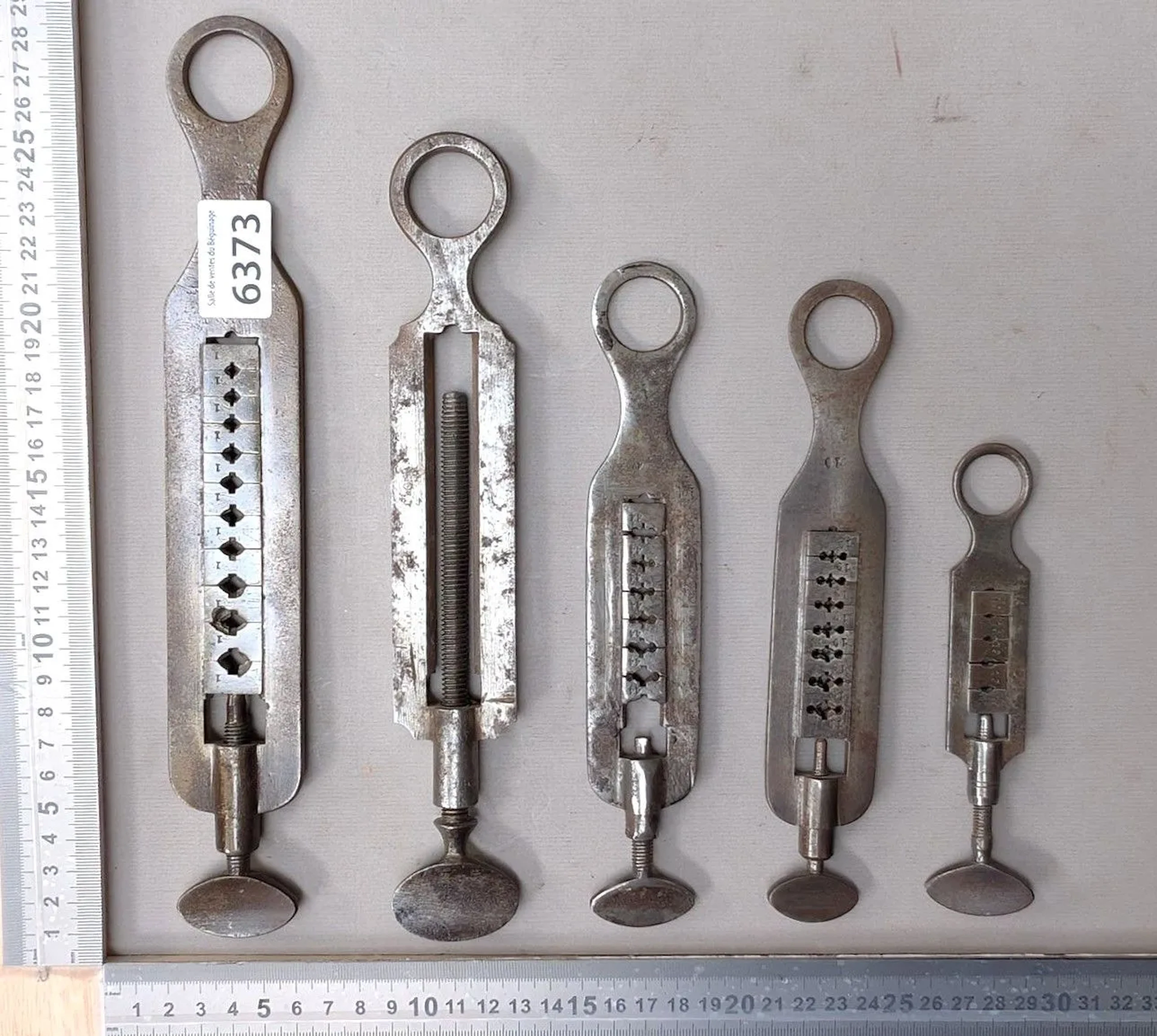 5 18th-century wrought-iron gunsmith's tools—see photos for dimensions