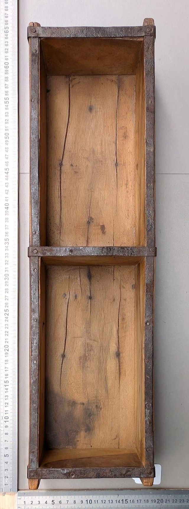 Antique two-brick wooden mold with metal reinforcement—see photos