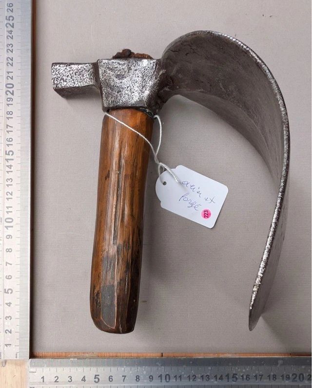 A forged steel adze—see photos for dimensions and condition